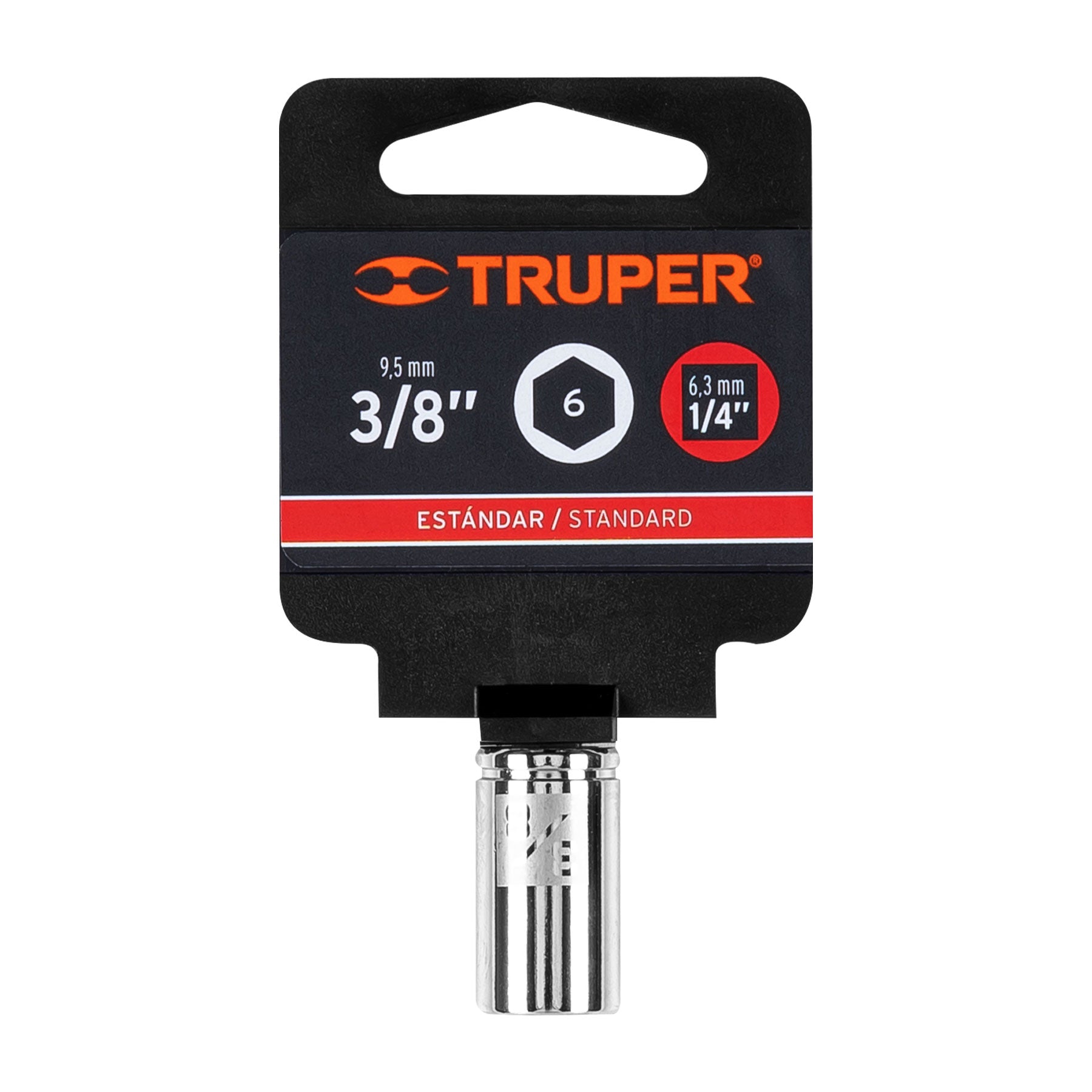 Dado de 3/8", 6 puntas, cuadro 1/4", Truper