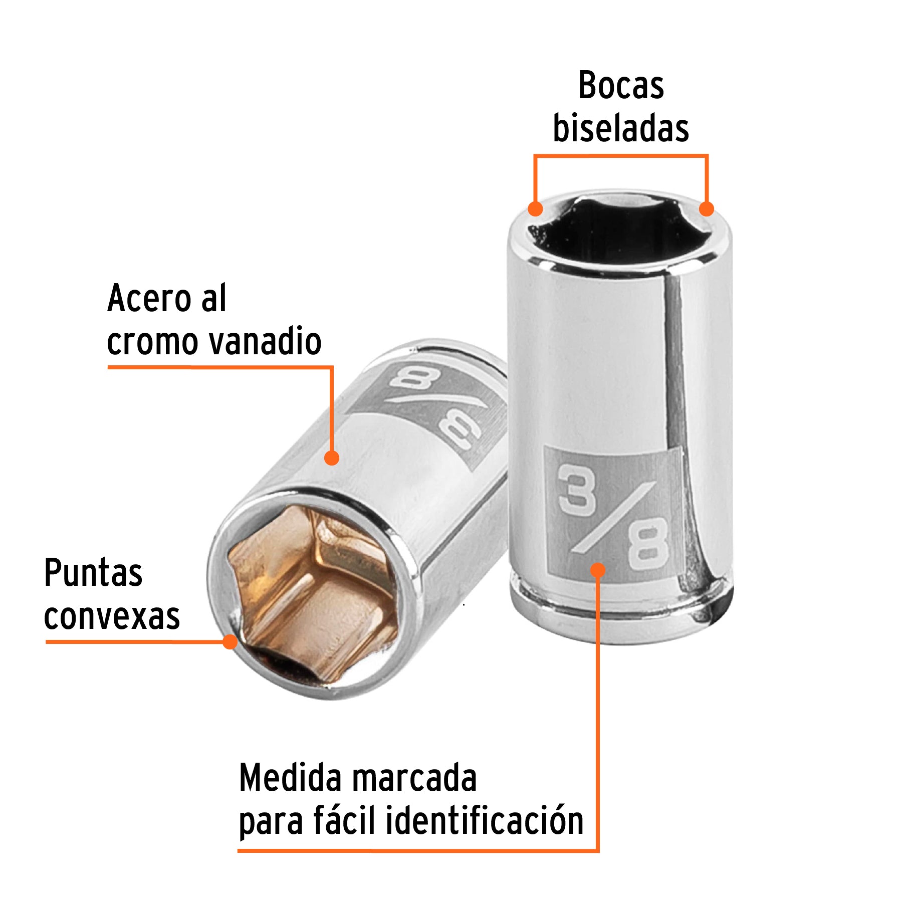 Dado de 3/8", 6 puntas, cuadro 1/4", Truper