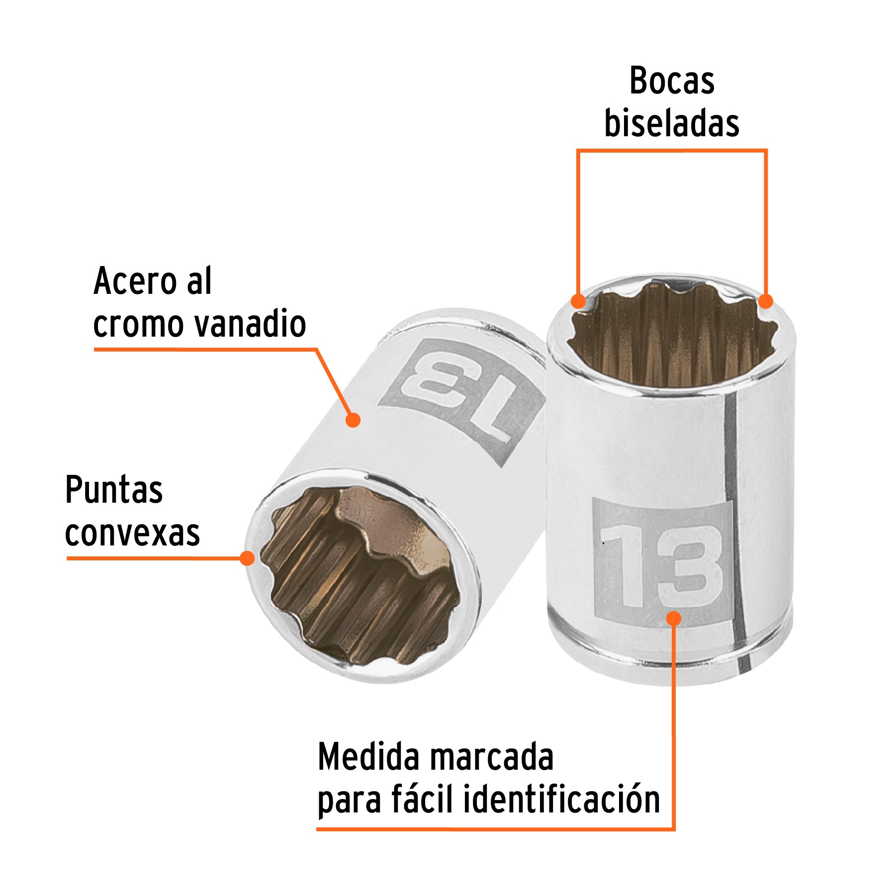 Dado de 13 mm, 12 puntas, cuadro 1/4", Truper