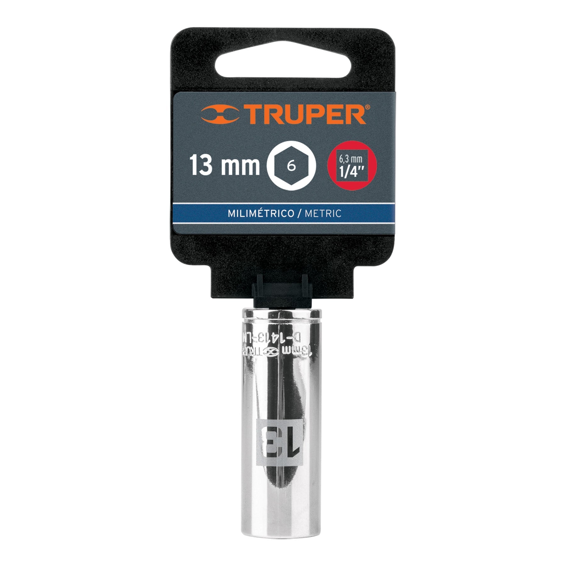 Dado largo de 13 mm, 6 puntas, cuadro 1/4", Truper