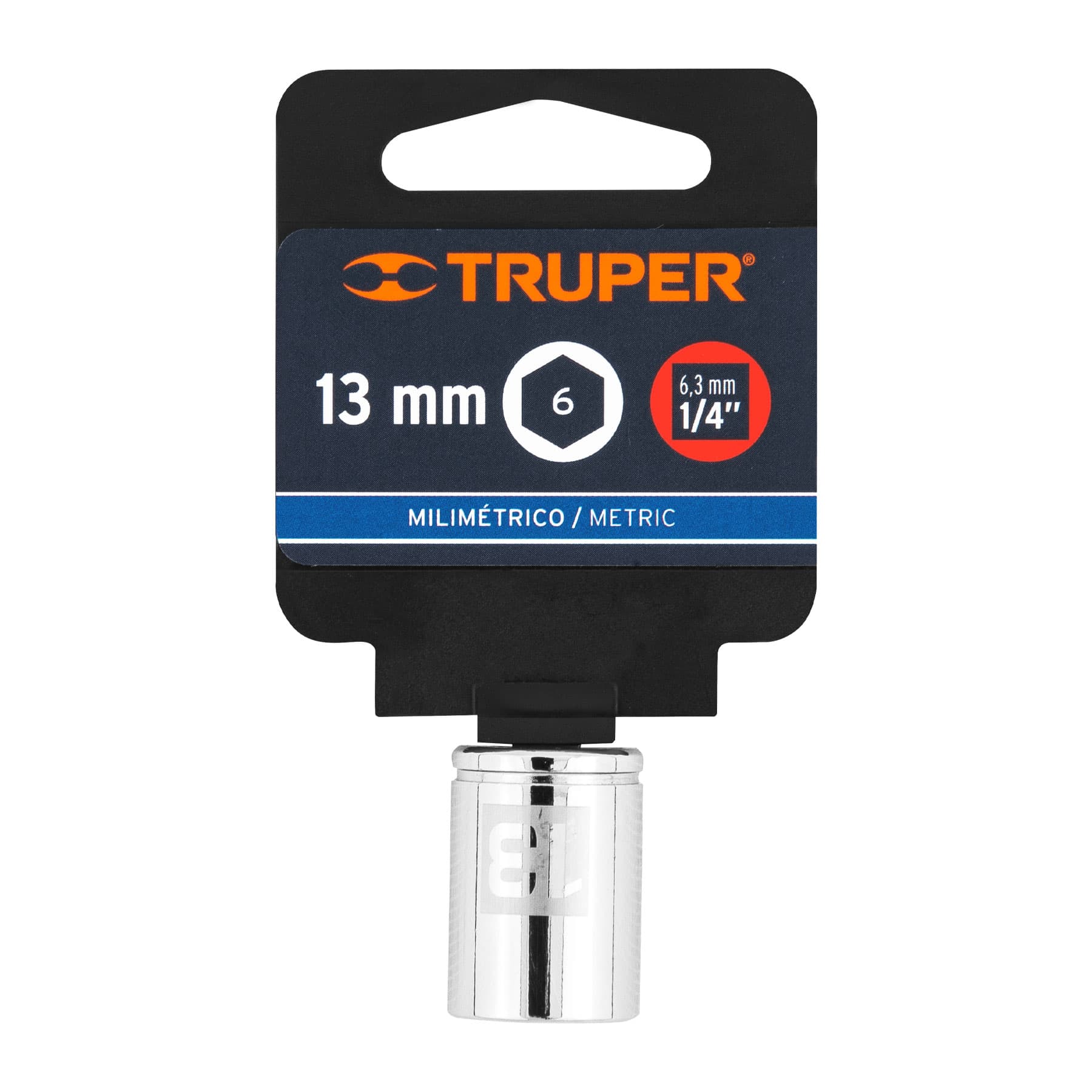Dado de 13 mm, 6 puntas, cuadro 1/4", Truper