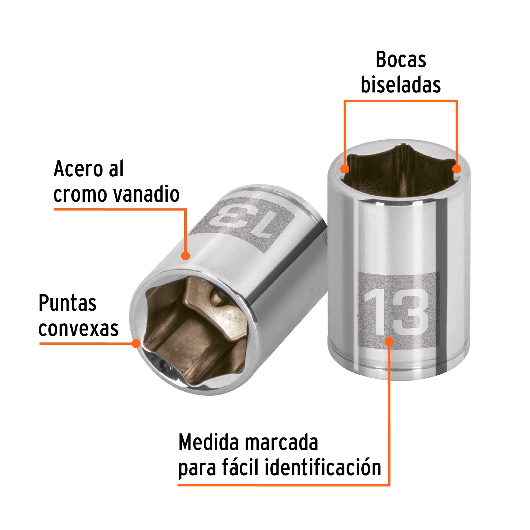 Dado de 13 mm, 6 puntas, cuadro 1/4", Truper