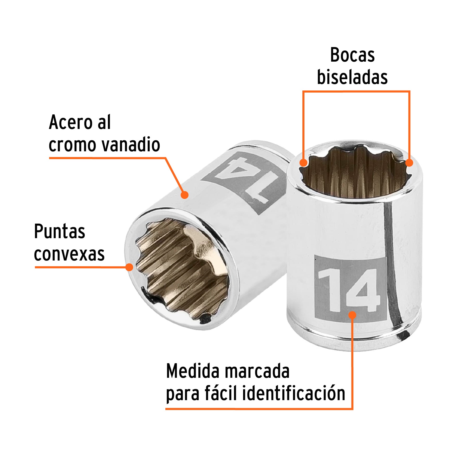 Dado de 14 mm, 12 puntas, cuadro 1/4", Truper