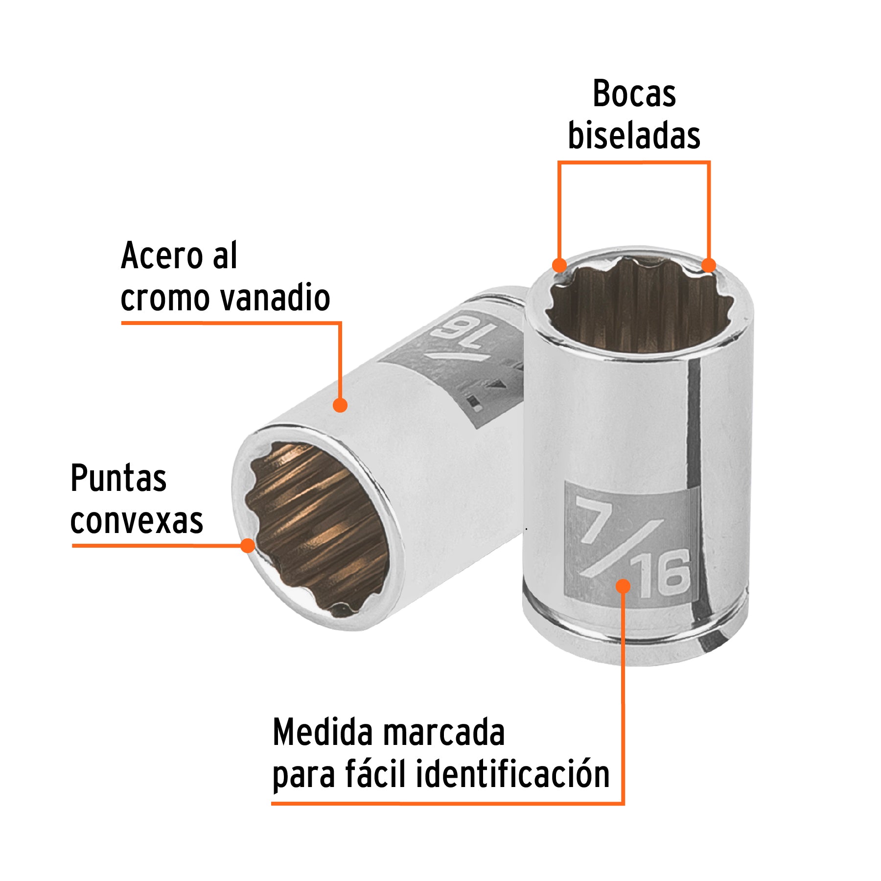 Dado de 7/16", 12 puntas, cuadro 1/4", Truper