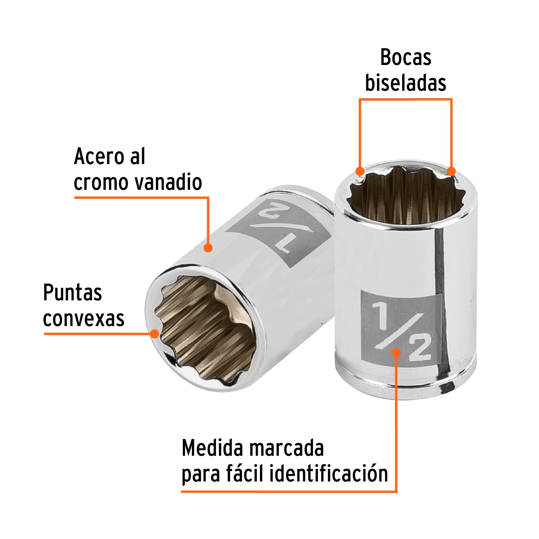 Dado de 1/2", 12 puntas, cuadro 1/4", Truper
