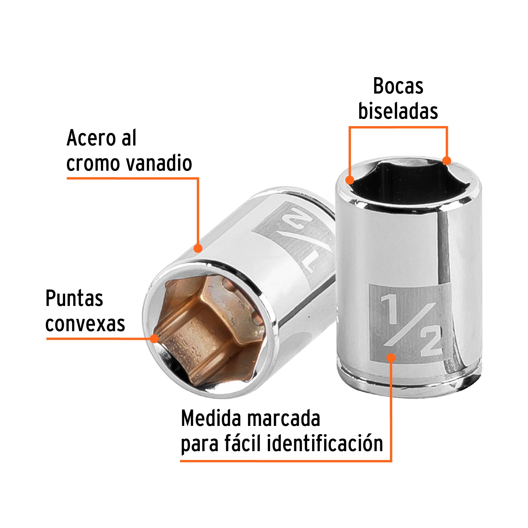 Dado de 1/2", 6 puntas, cuadro 1/4", Truper