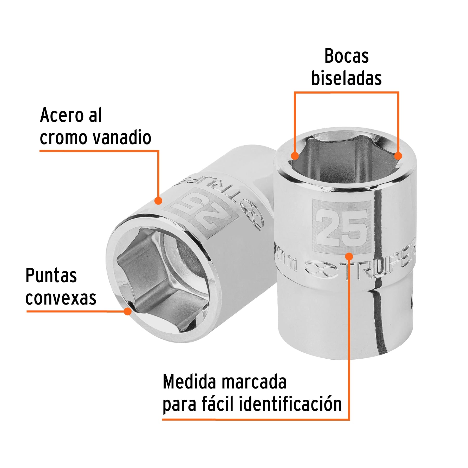 Dado de 25 mm, 6 puntas, cuadro 3/4", Truper