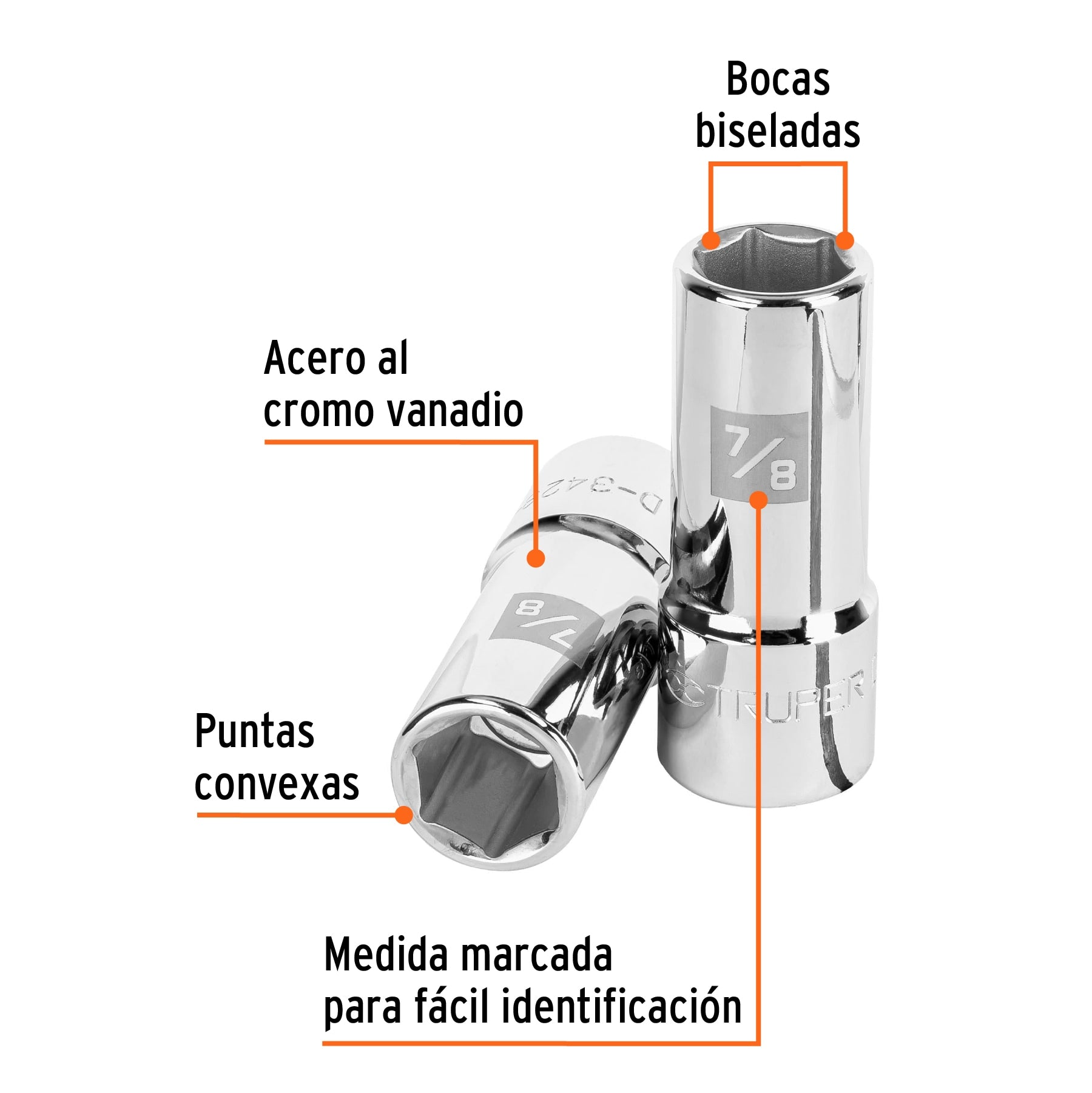 Dado largo de 7/8", 6 puntas, cuadro 3/4", Truper