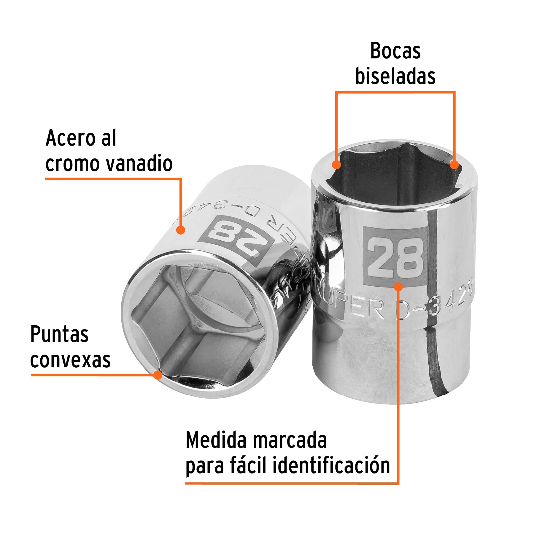 Dado de 28 mm, 6 puntas, cuadro 3/4", Truper