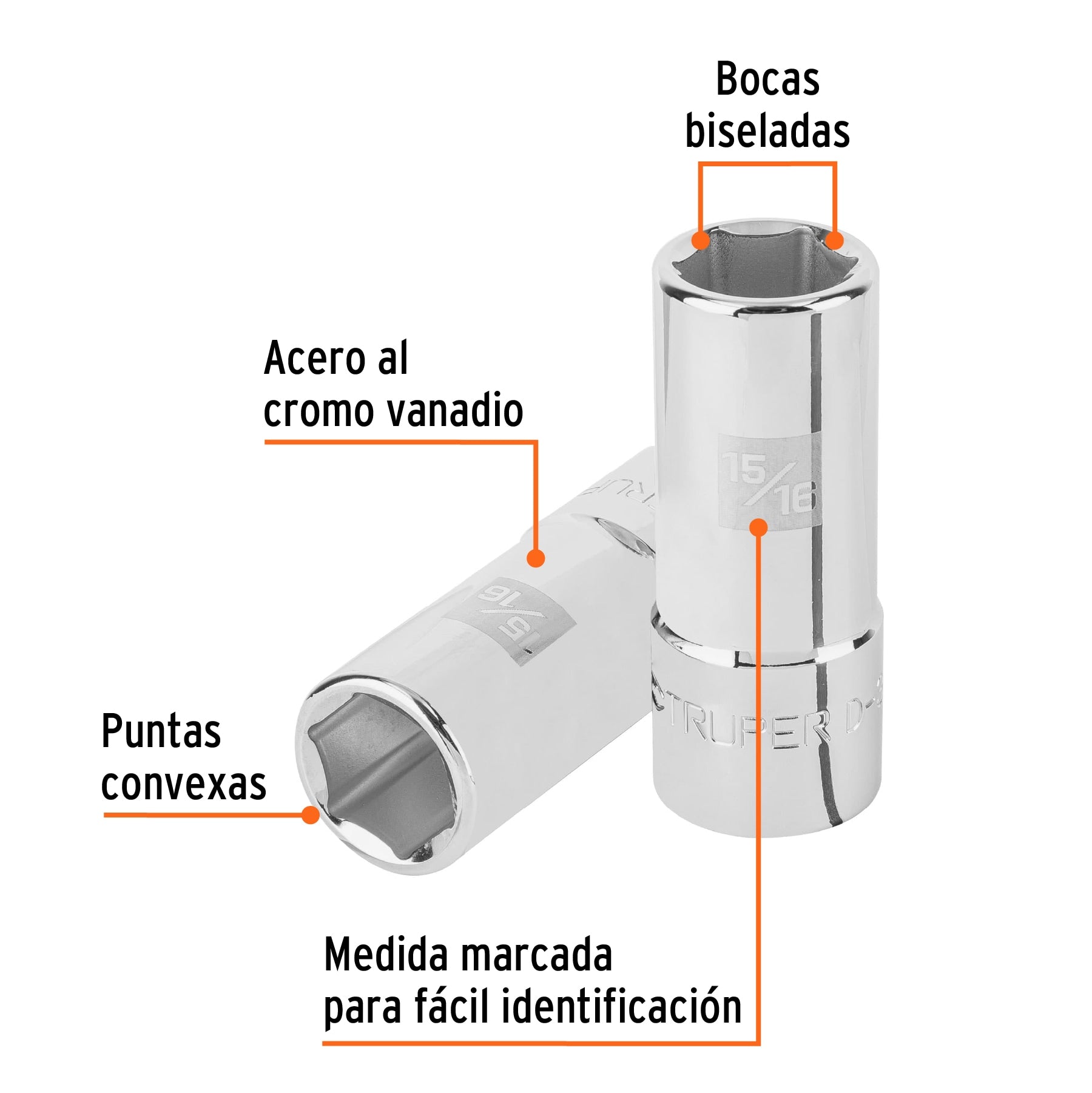Dado largo de 15/16", 6 puntas, cuadro 3/4", Truper