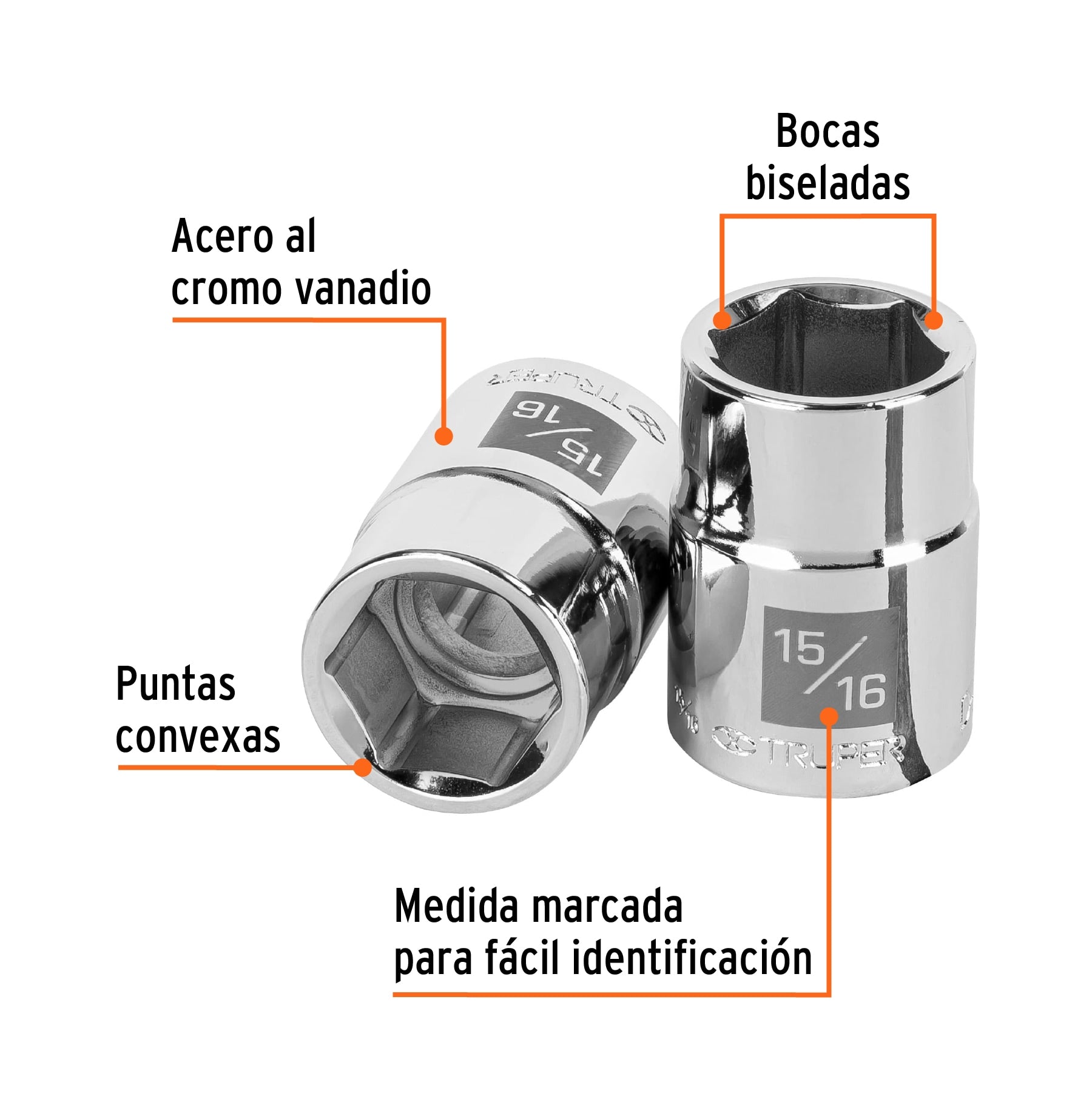 Dado de 15/16", 6 puntas, cuadro 3/4", Truper