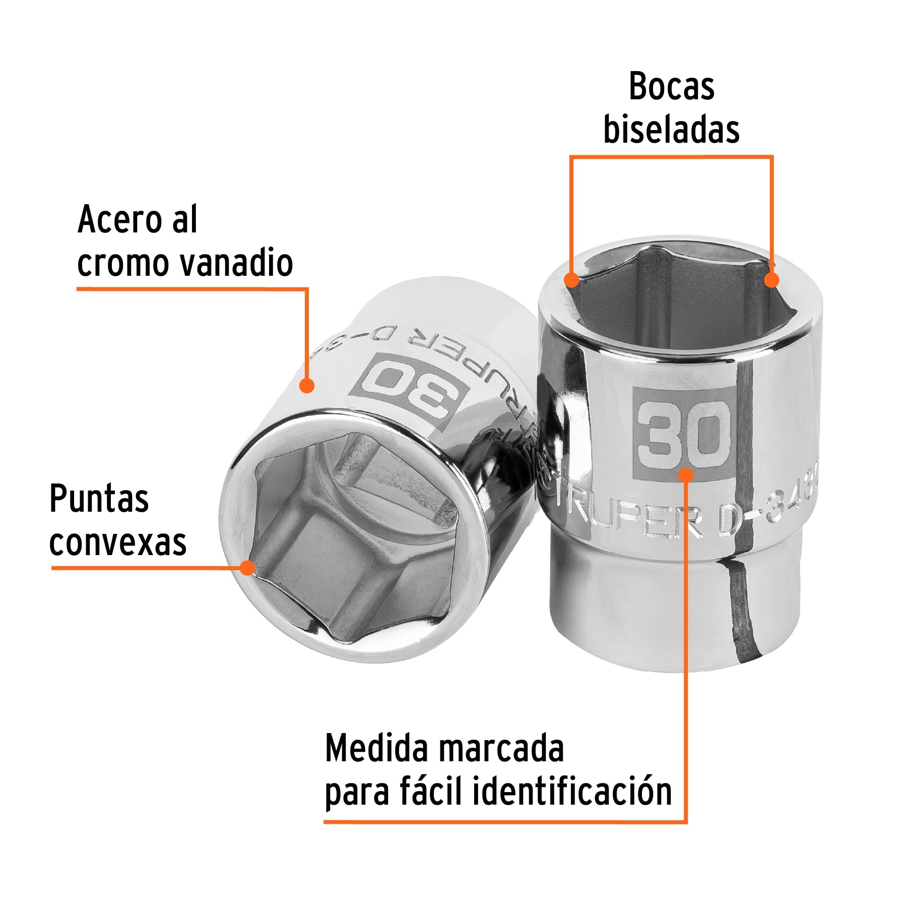 Dado de 30 mm, 6 puntas, cuadro 3/4", Truper