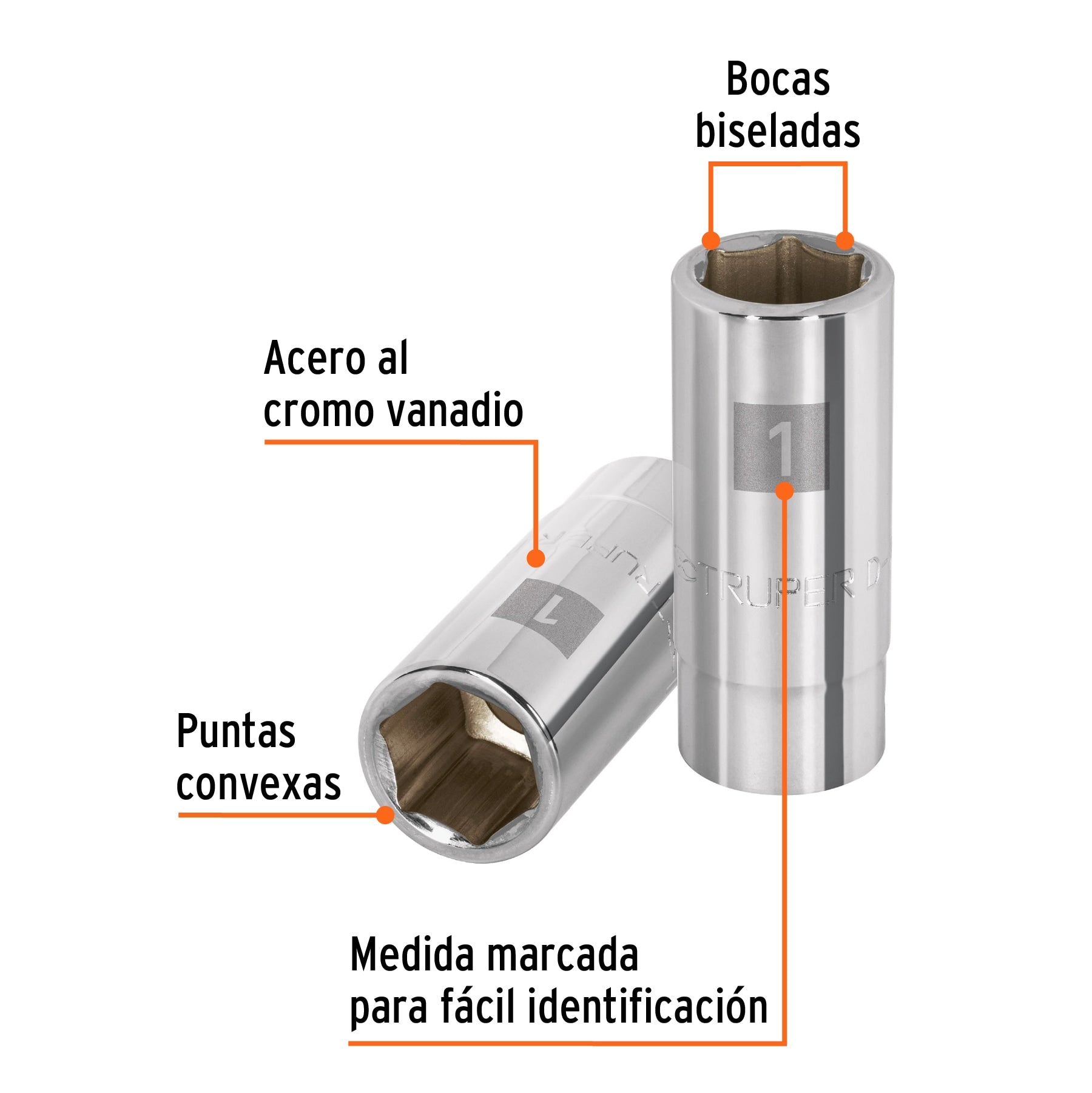 Dado largo de 1", 6 puntas, cuadro 3/4", Truper