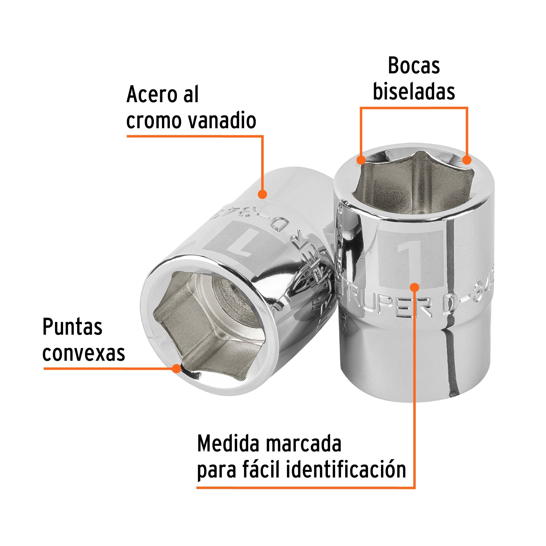 Dado de 1", 6 puntas, cuadro 3/4", Truper