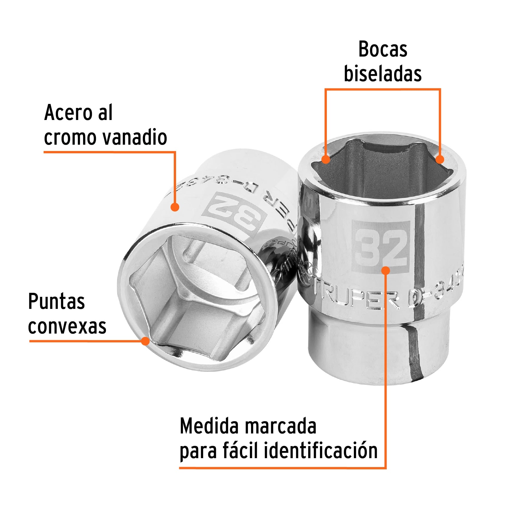 Dado de 32 mm, 6 puntas, cuadro 3/4", Truper