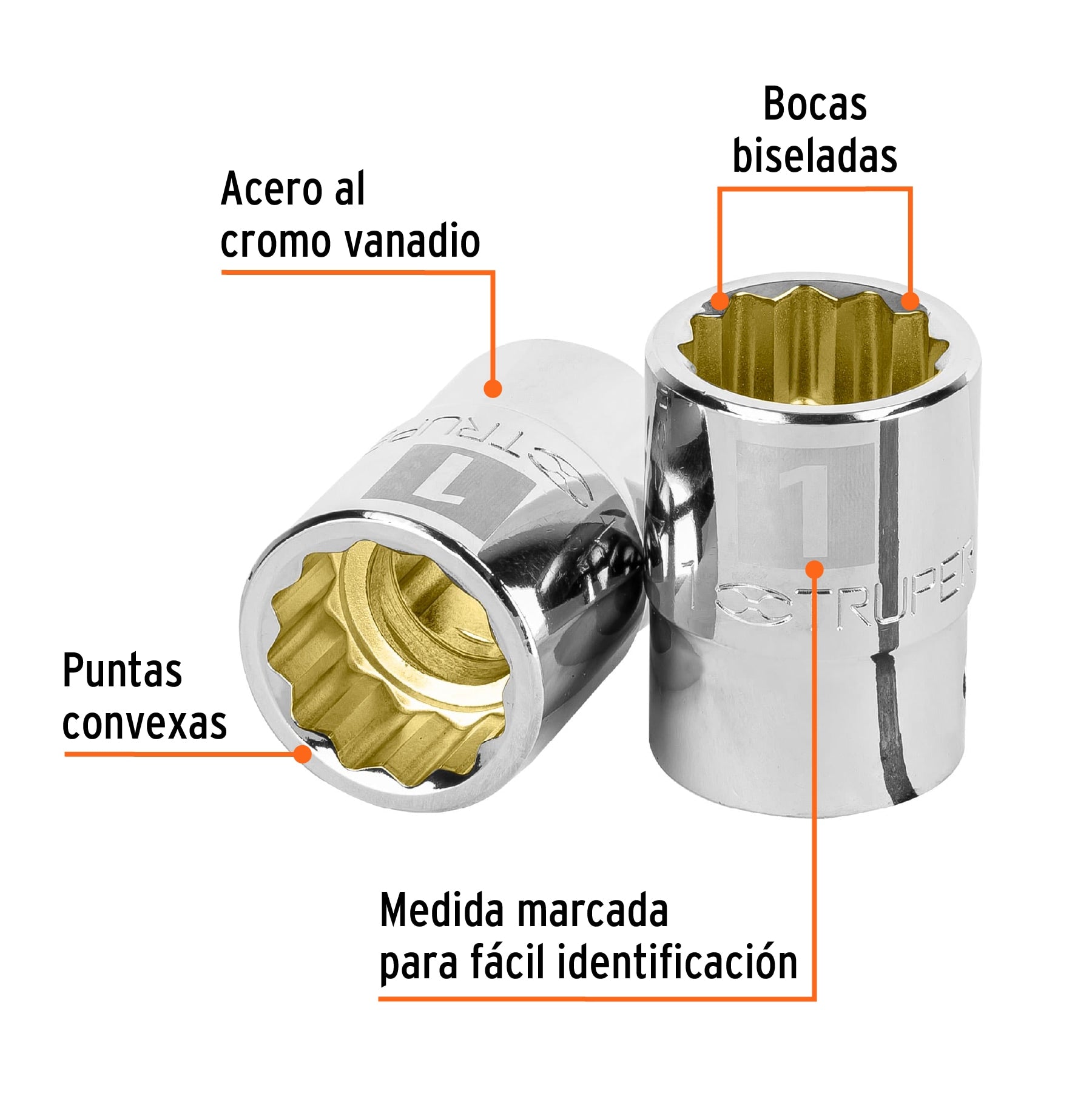 Dado de 1", 12 puntas, cuadro 3/4", Truper