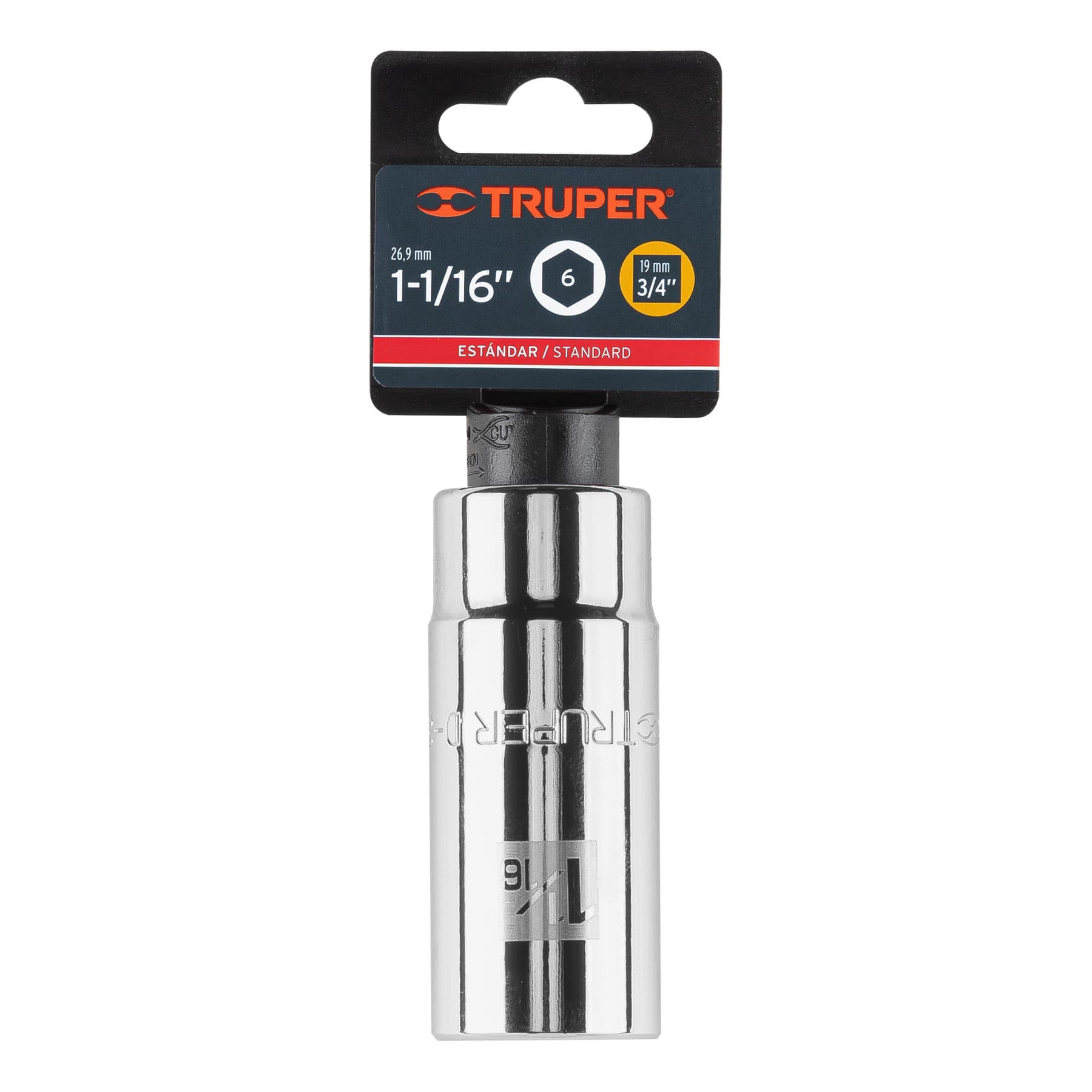 Dado largo de 1-1/16", 6 puntas, cuadro 3/4", Truper