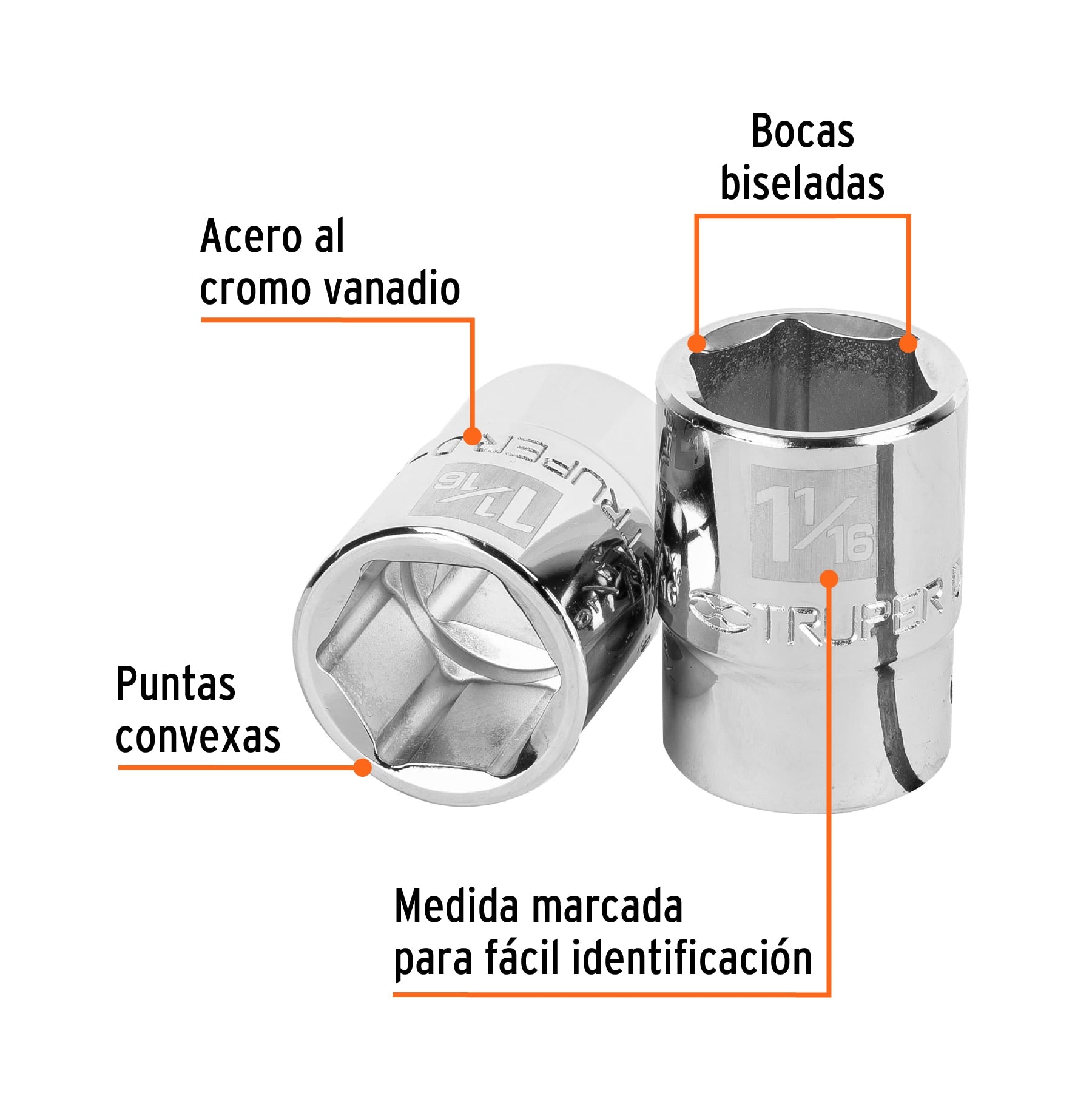 Dado de 1-1/16", 6 puntas, cuadro 3/4", Truper