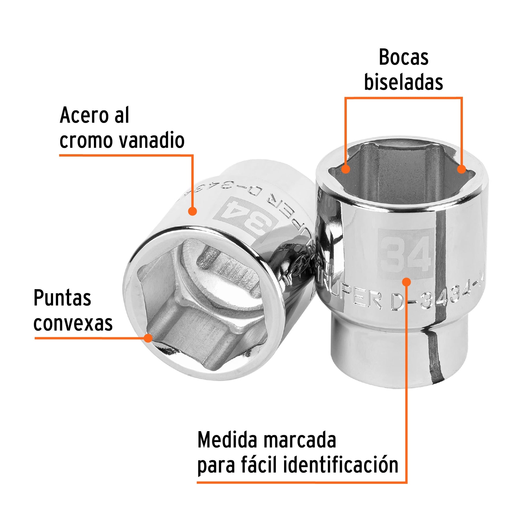 Dado de 34 mm, 6 puntas, cuadro 3/4", Truper