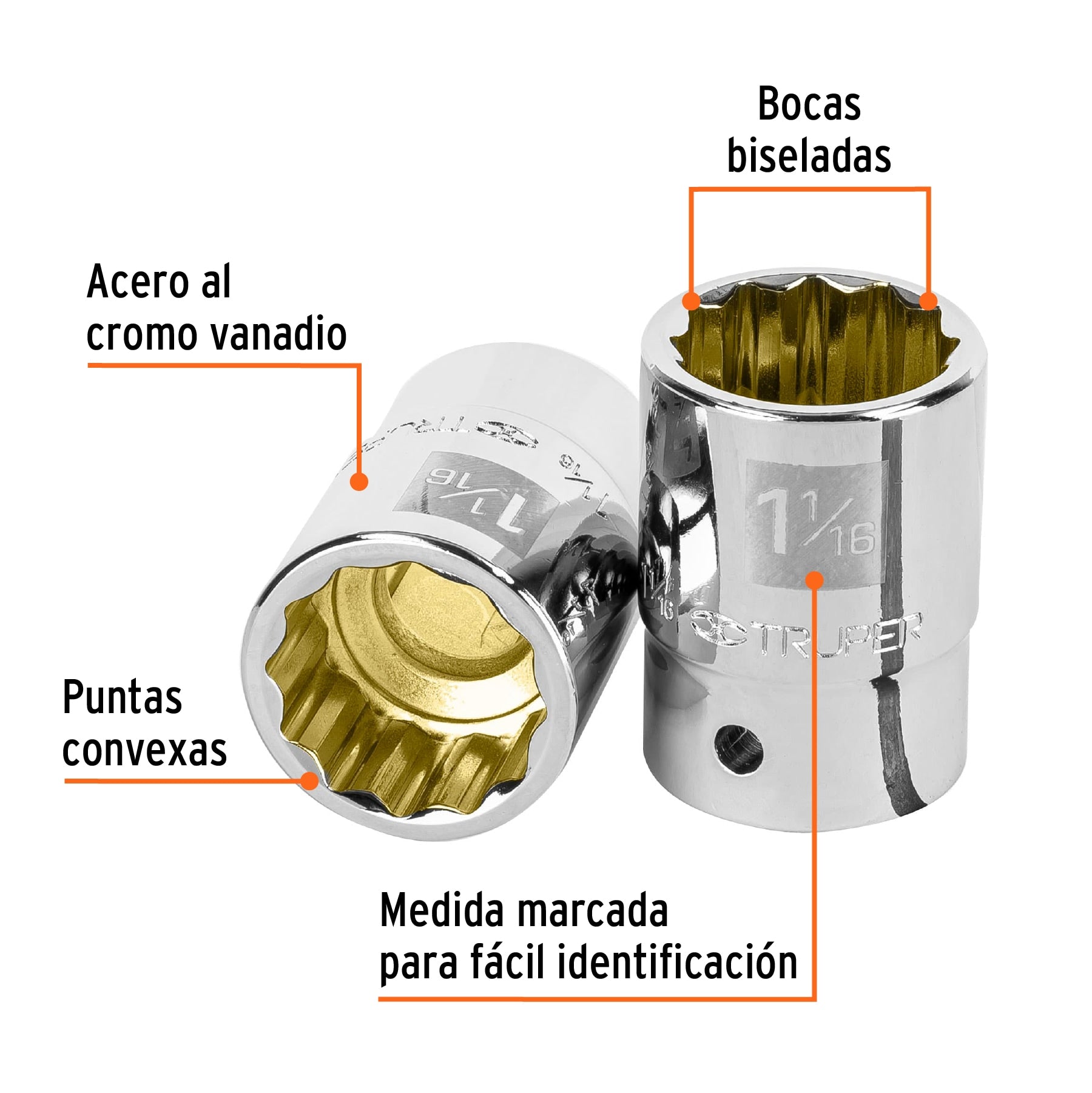 Dado de 1-1/16", 12 puntas, cuadro 3/4", Truper