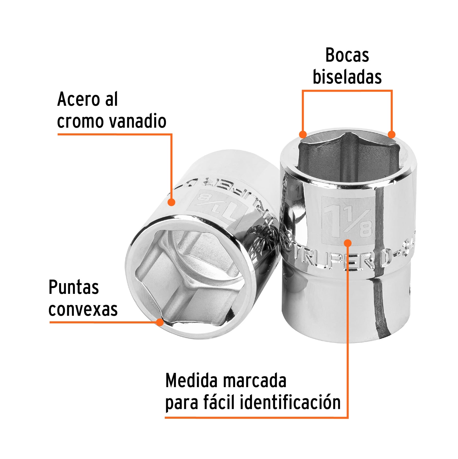 Dado de 1-1/8", 6 puntas, cuadro 3/4", Truper