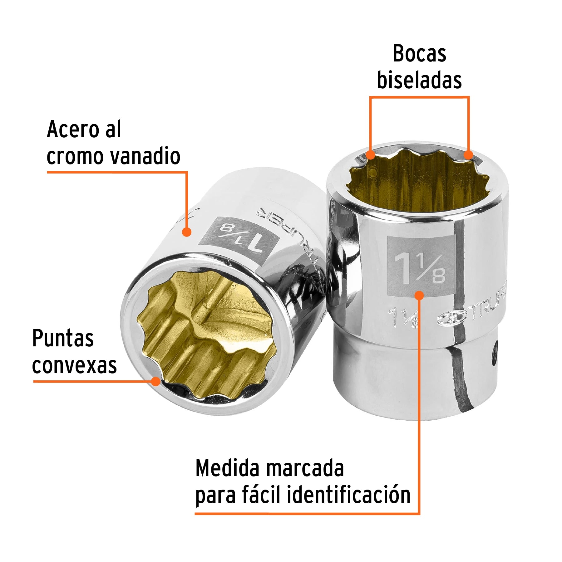 Dado de 1-1/8", 12 puntas, cuadro 3/4", Truper