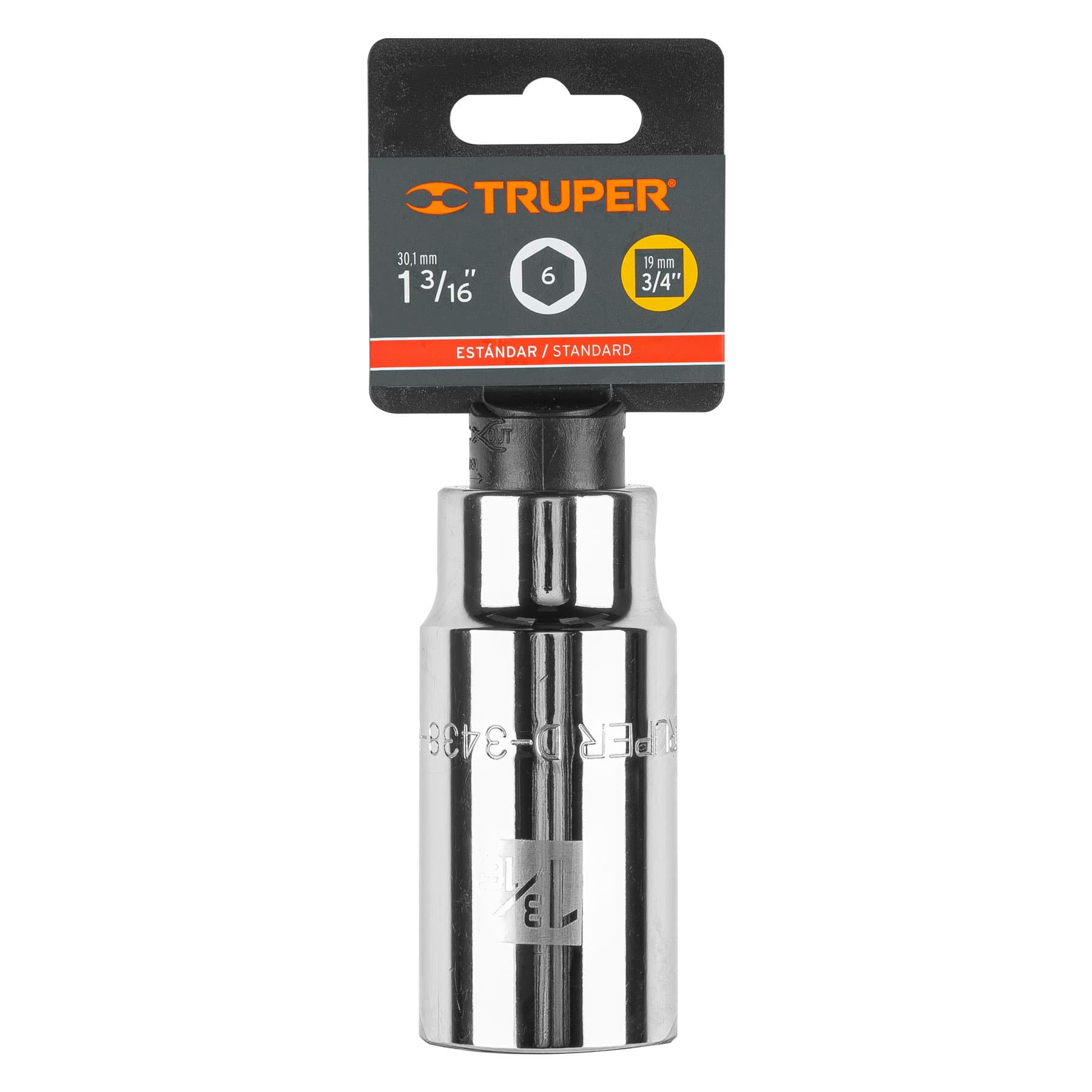Dado largo de 1-3/16", 6 puntas, cuadro 3/4", Truper