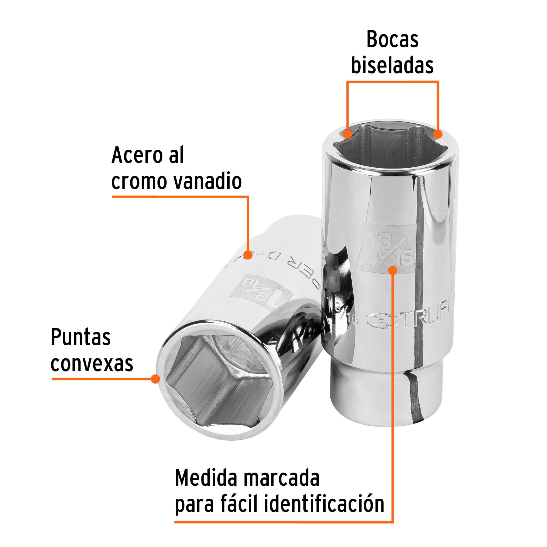 Dado largo de 1-3/16", 6 puntas, cuadro 3/4", Truper