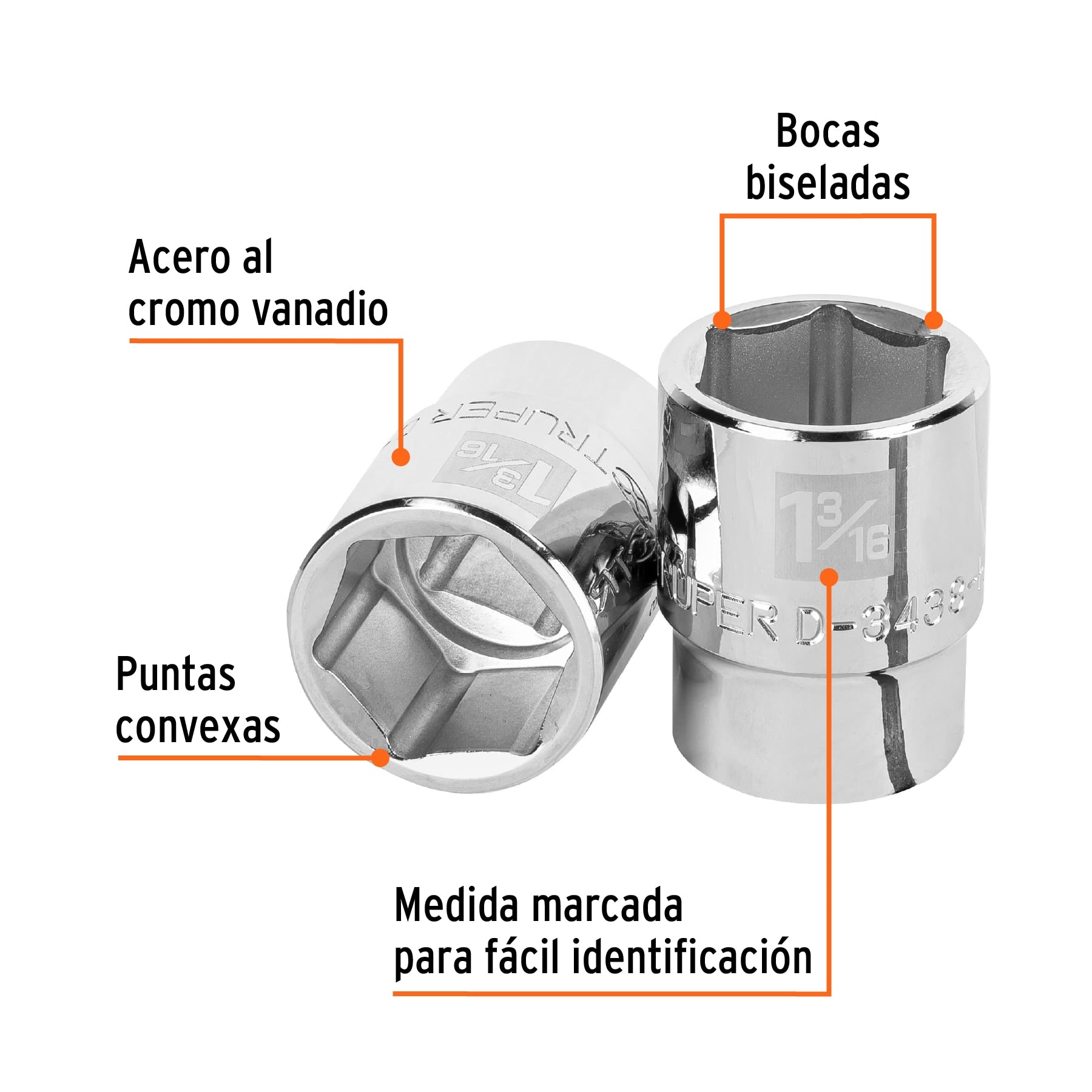 Dado de 1-3/16", 6 puntas, cuadro 3/4", Truper