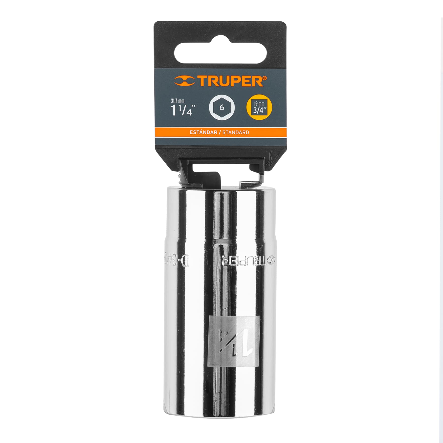 Dado largo de 1-1/4", 6 puntas, cuadro 3/4", Truper