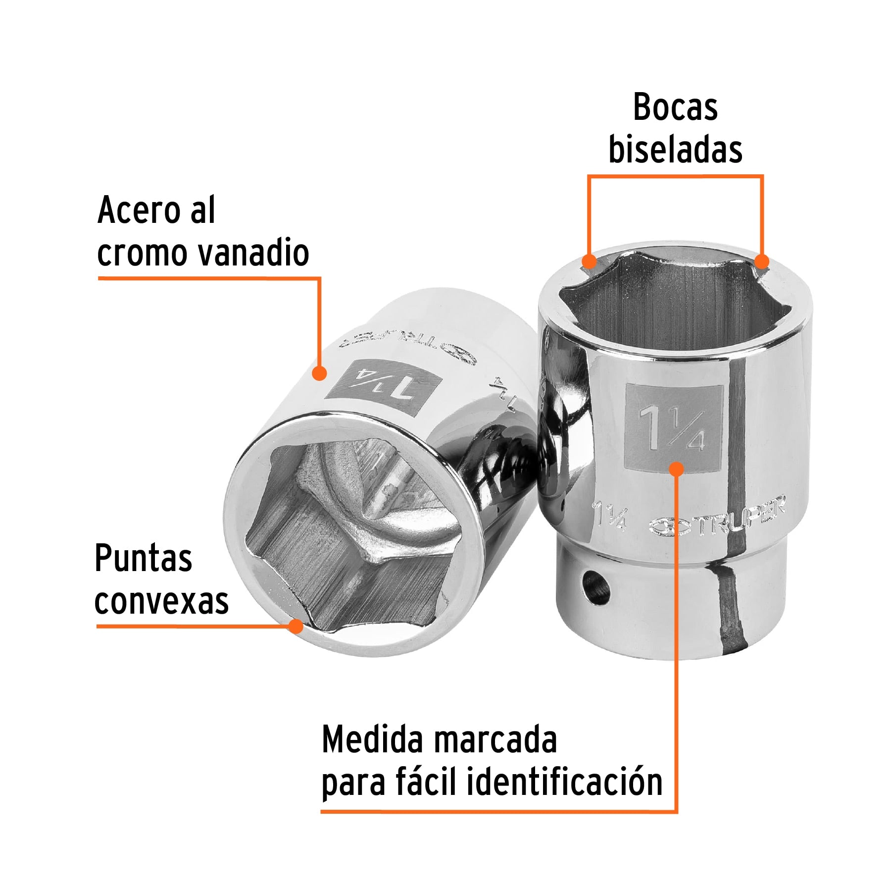 Dado de 1-1/4", 6 puntas, cuadro 3/4", Truper