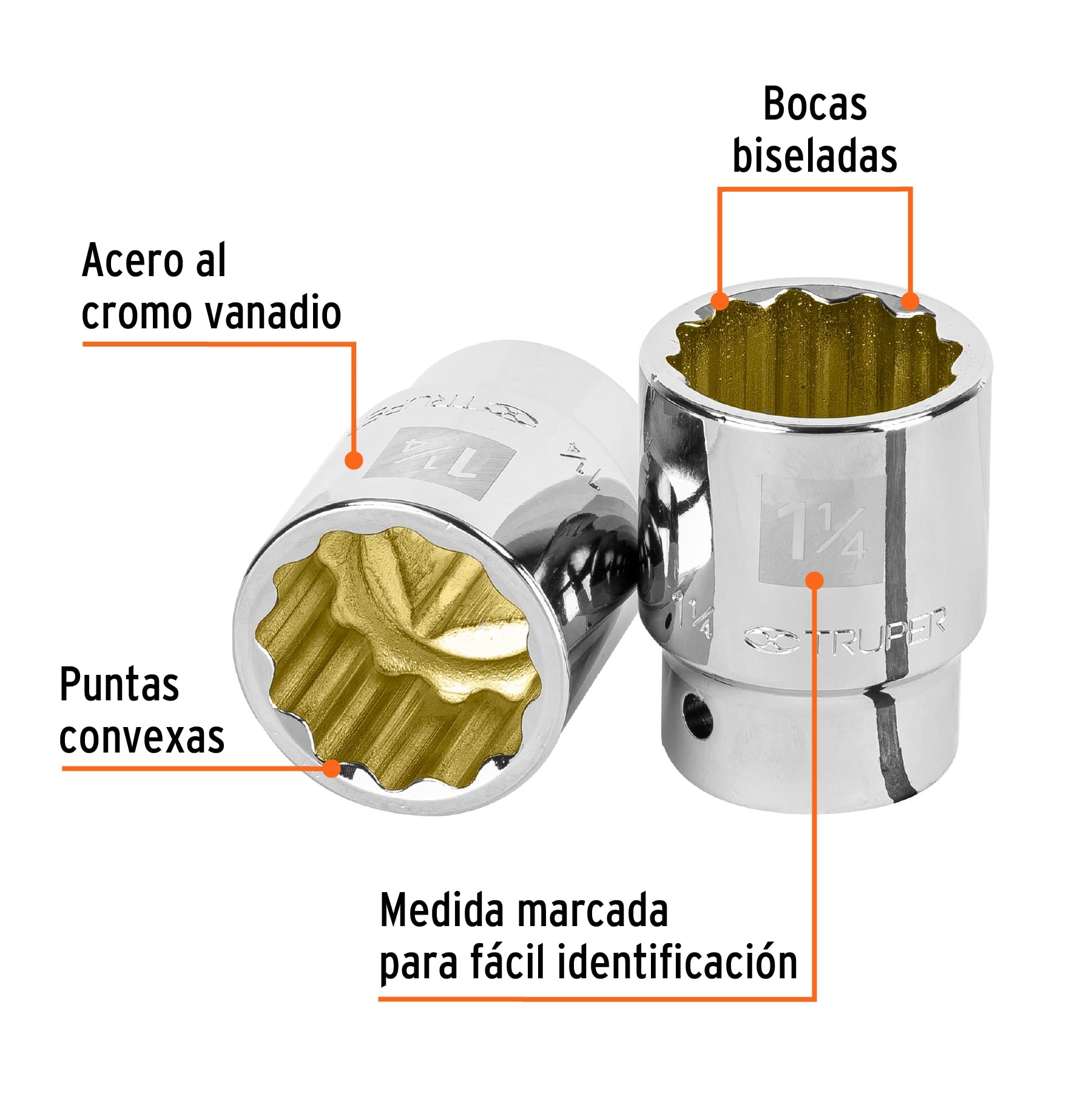 Dado de 1-1/4", 12 puntas, cuadro 3/4", Truper