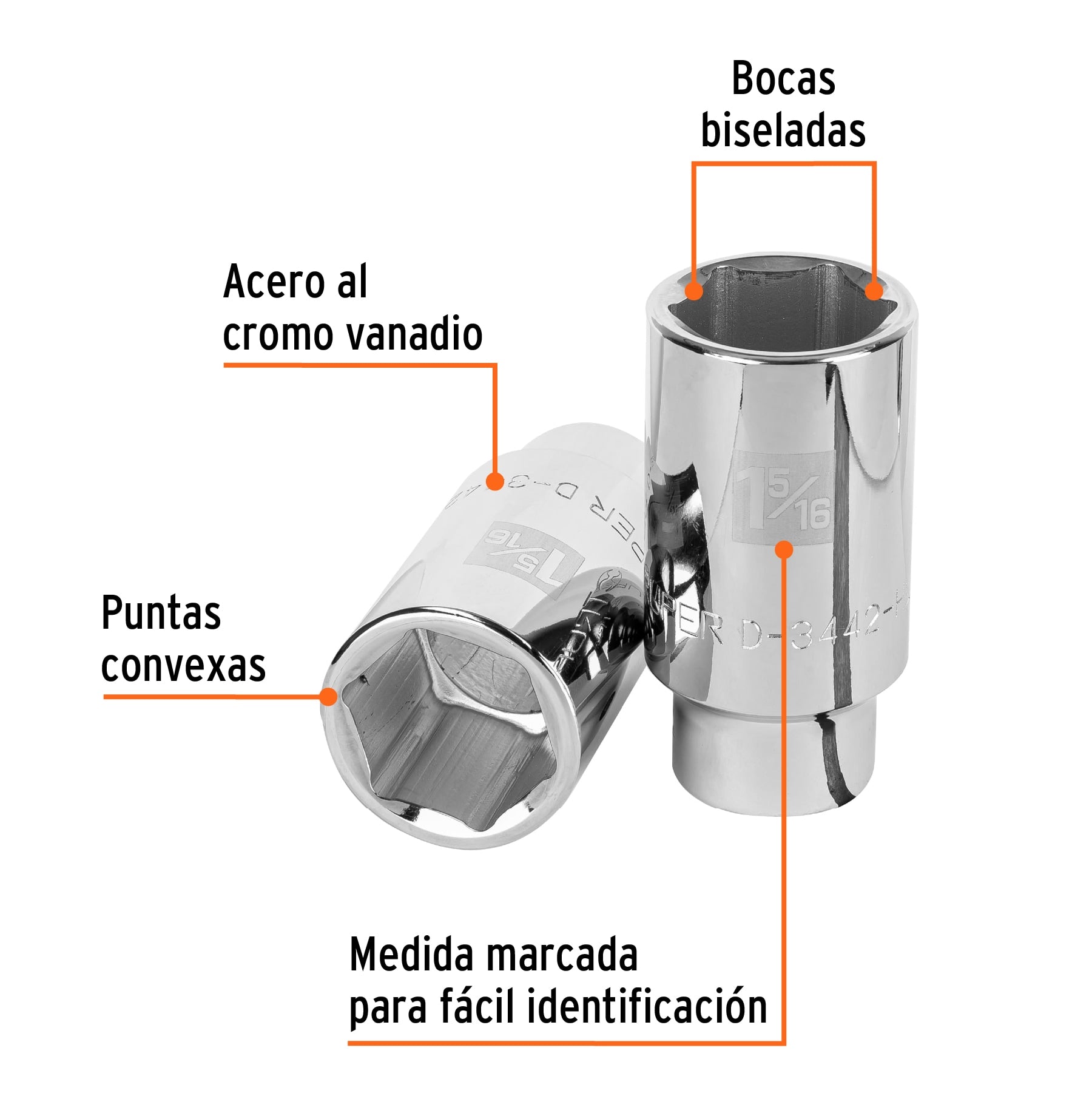 Dado largo de 1-5/16", 6 puntas, cuadro 3/4", Truper