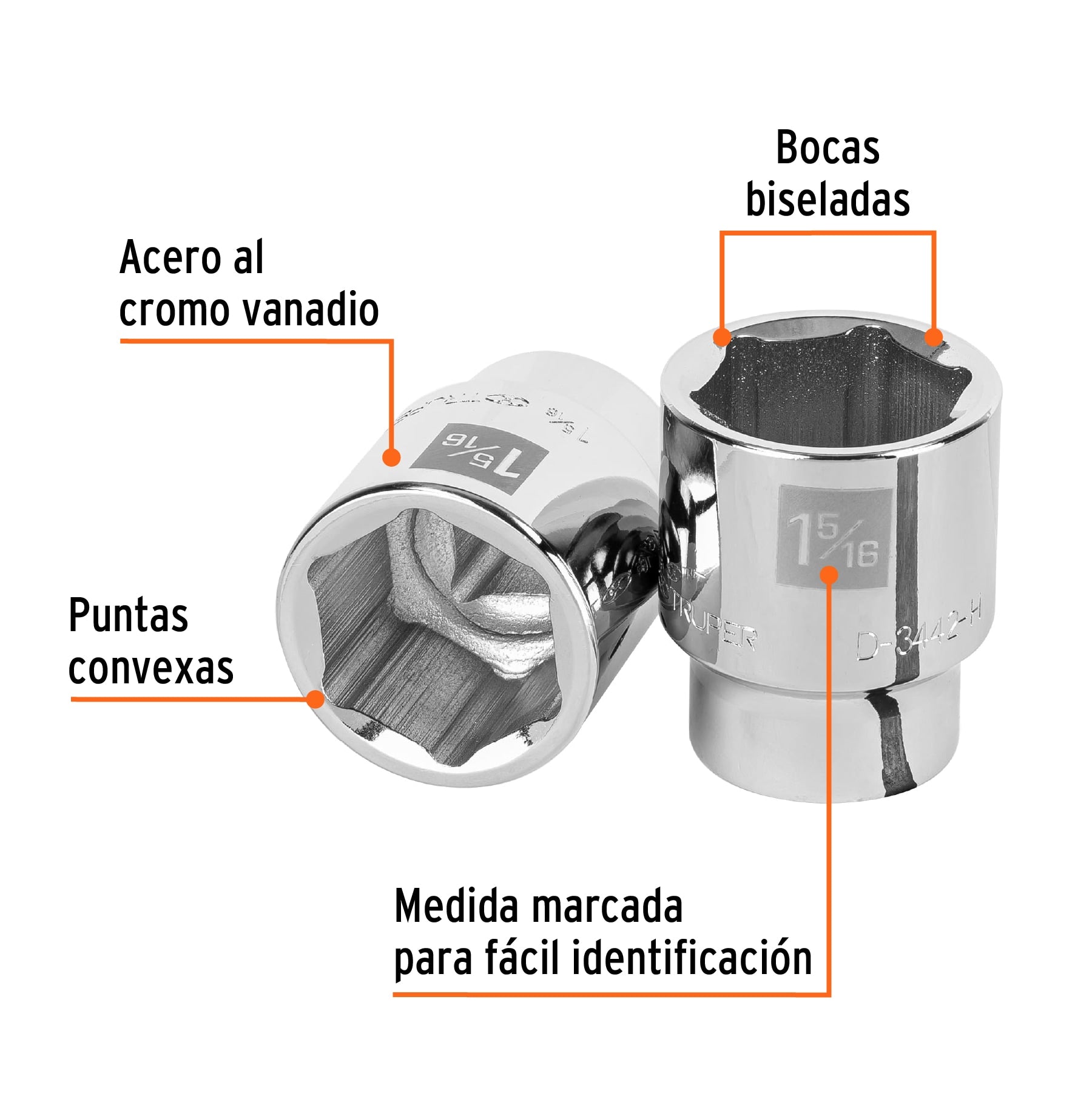 Dado de 1-5/16", 6 puntas, cuadro 3/4", Truper