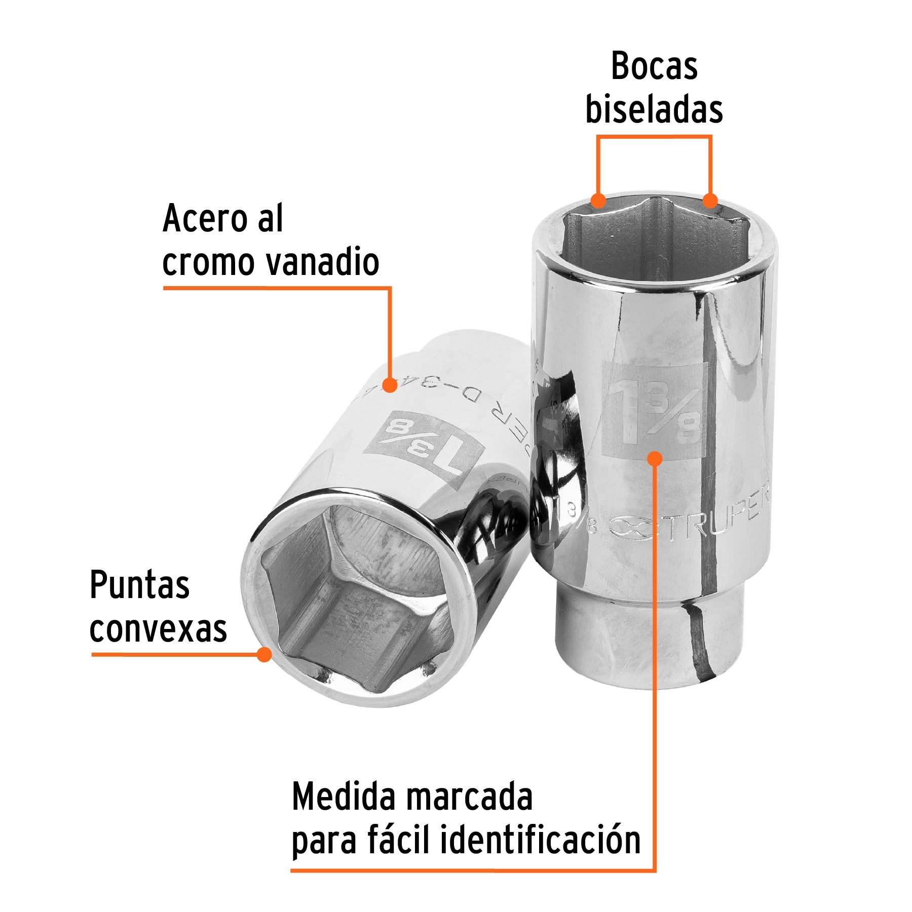 Dado largo de 1 3/8", 6 puntas, cuadro 3/4", Truper