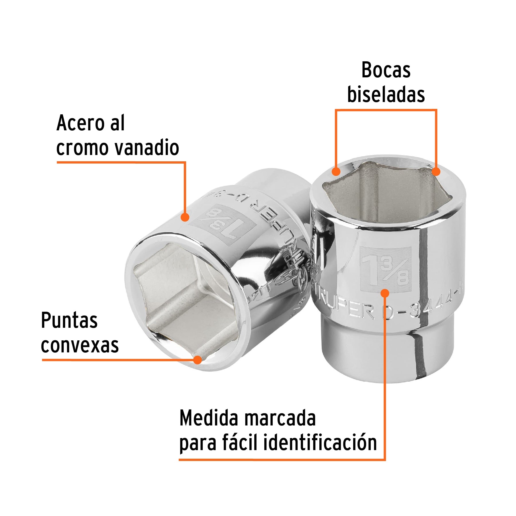 Dado de 1-3/8", 6 puntas, cuadro 3/4", Truper