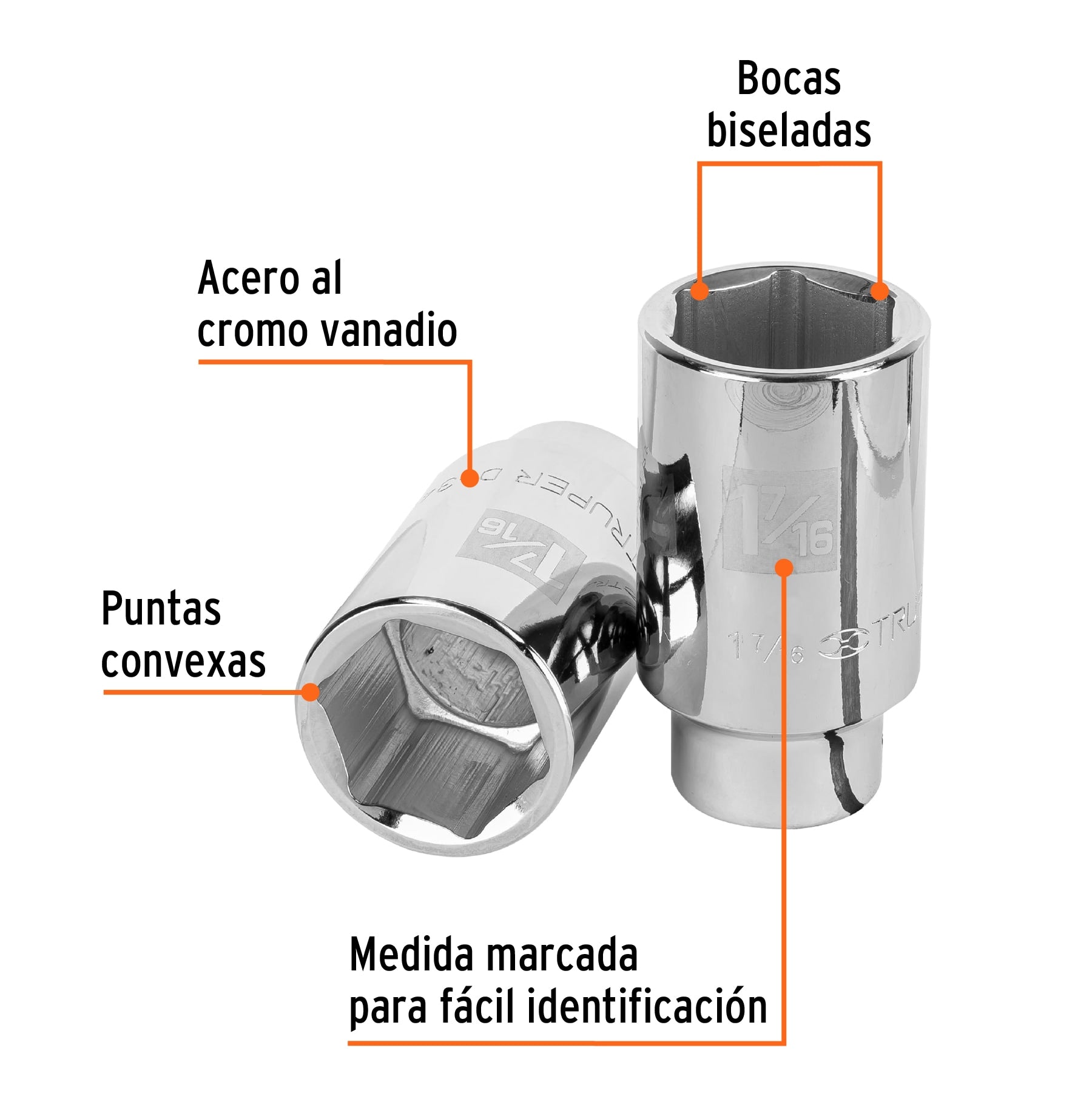 Dado largo de 1-7/16", 6 puntas, cuadro 3/4", Truper
