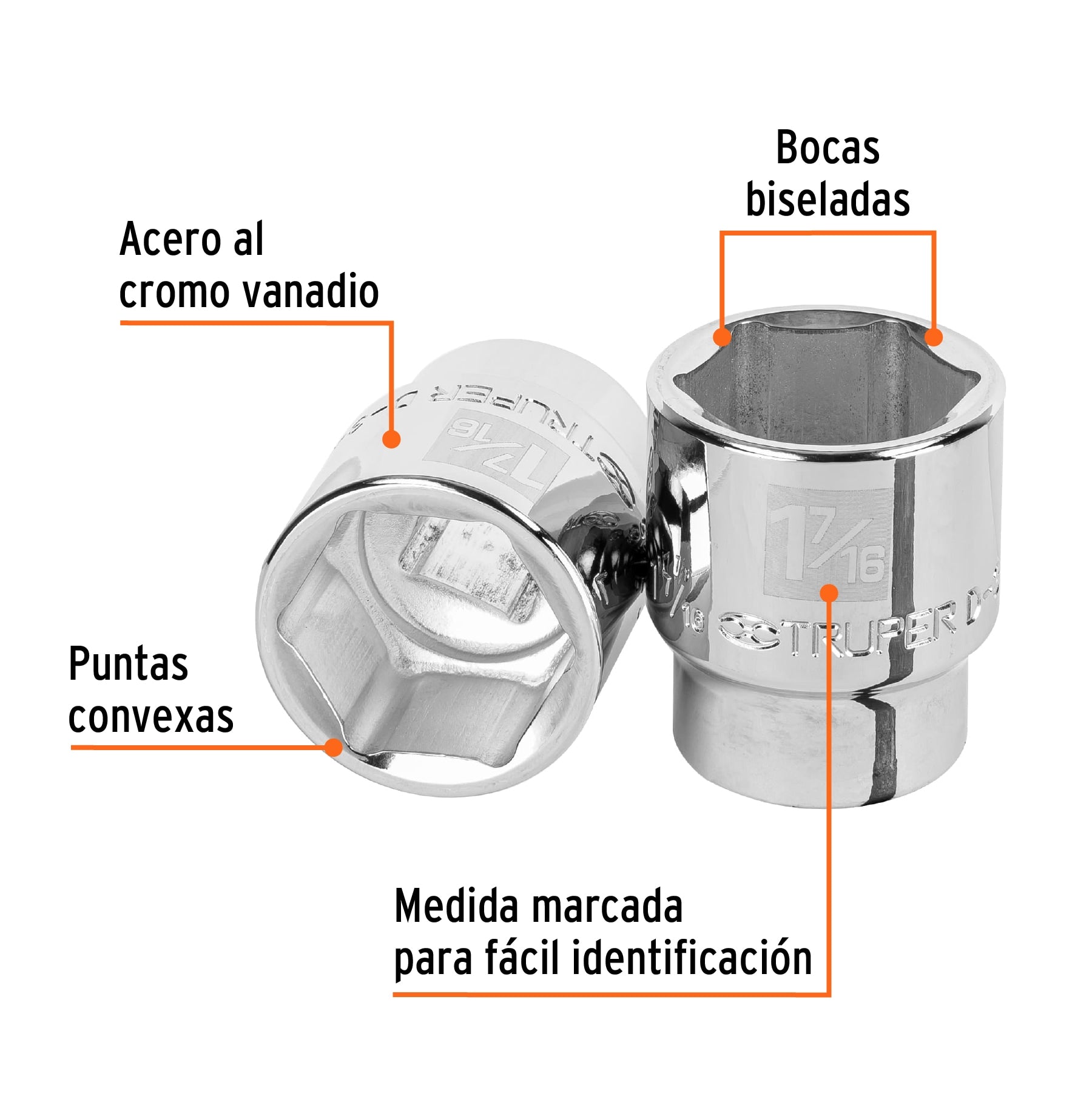 Dado de 1-7/16", 6 puntas, cuadro 3/4", Truper