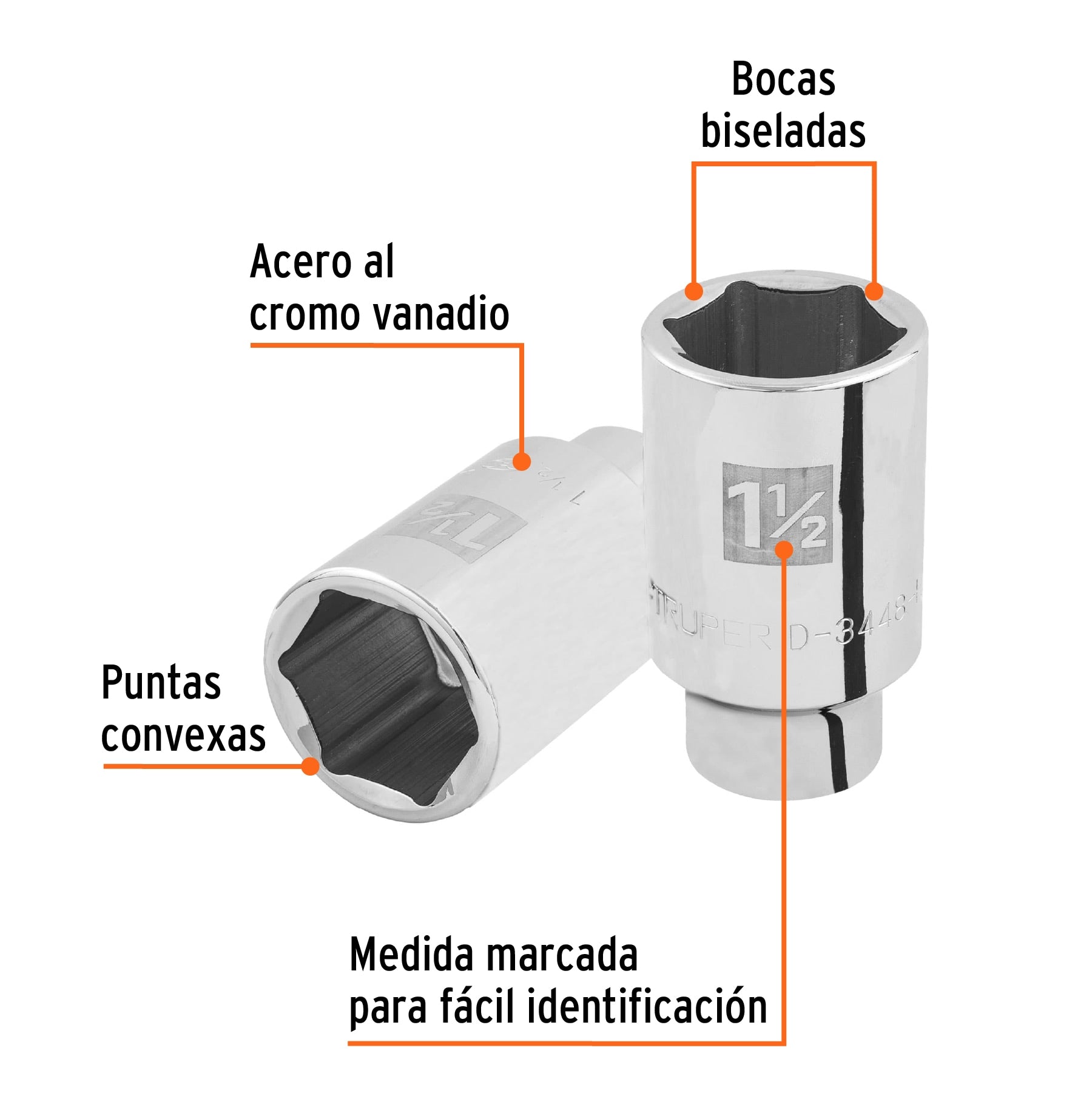 Dado largo de 1-1/2", 6 puntas, cuadro 3/4", Truper