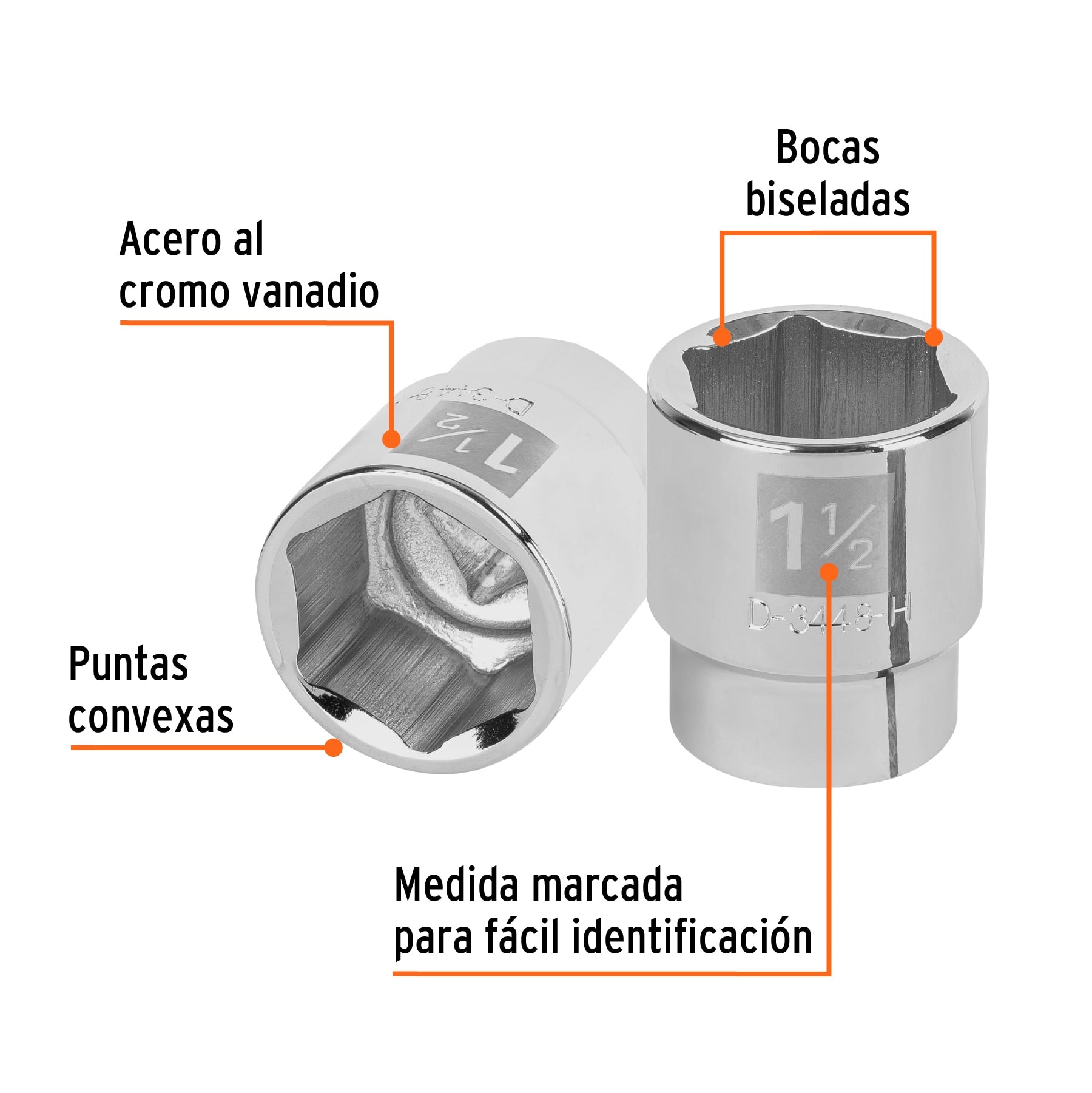 Dado de 1-1/2", 6 puntas, cuadro 3/4", Truper