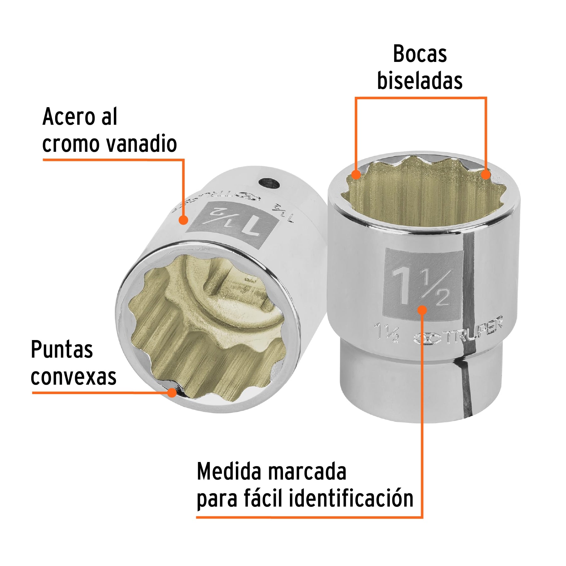 Dado de 1-1/2", 12 puntas, cuadro 3/4", Truper
