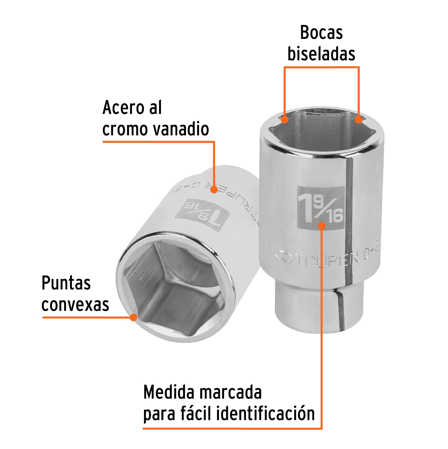 Dado largo de 1-9/16", 6 puntas, cuadro 3/4", Truper