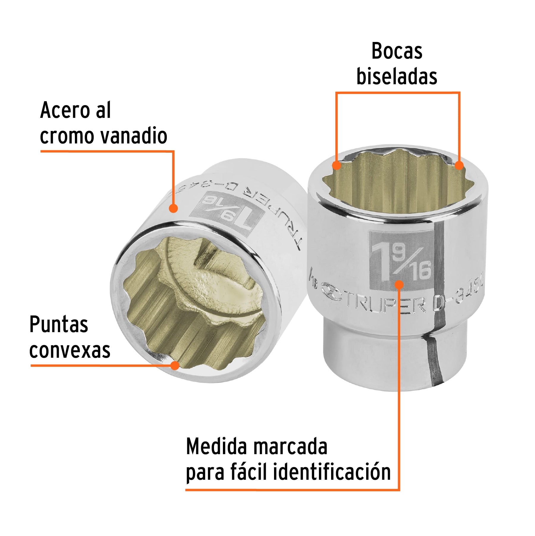 Dado de 1-9/16", 12 puntas, cuadro 3/4", Truper