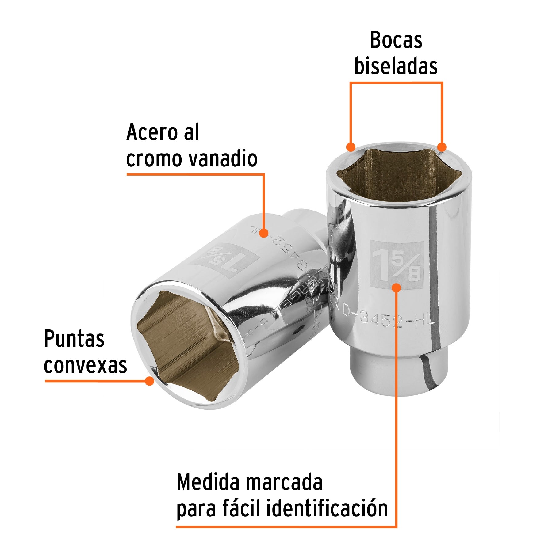 Dado largo de 1-5/8", 6 puntas, cuadro 3/4", Truper