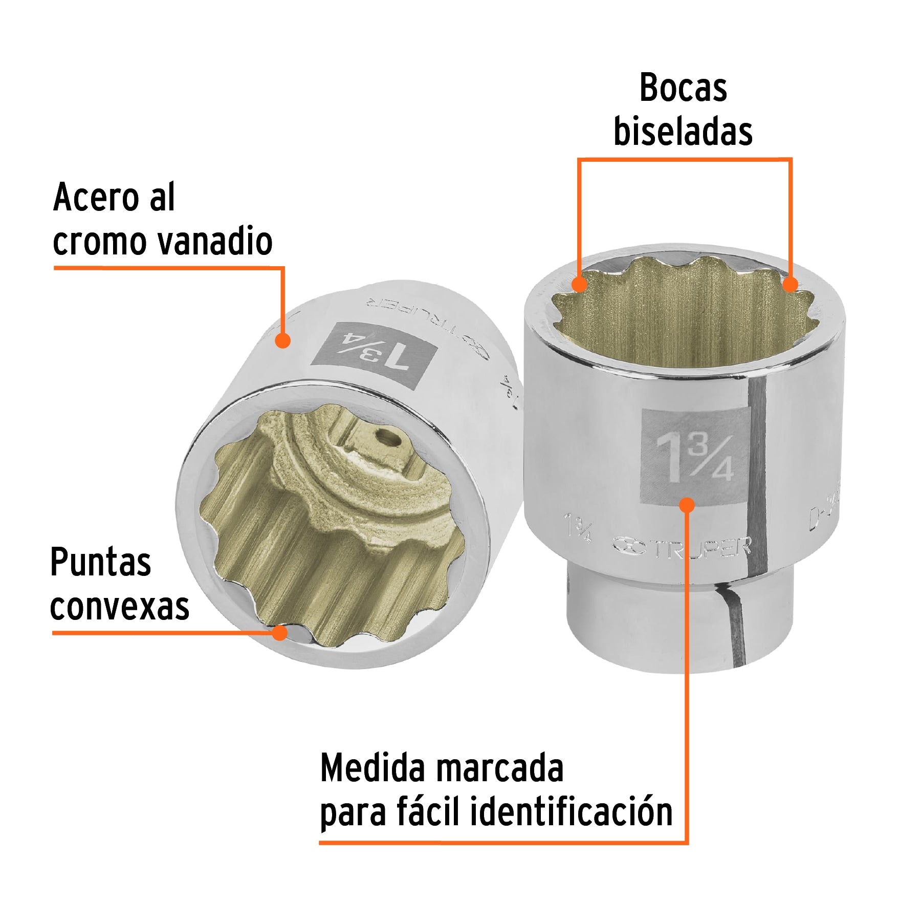 Dado de 1-3/4", 12 puntas, cuadro 3/4", Truper