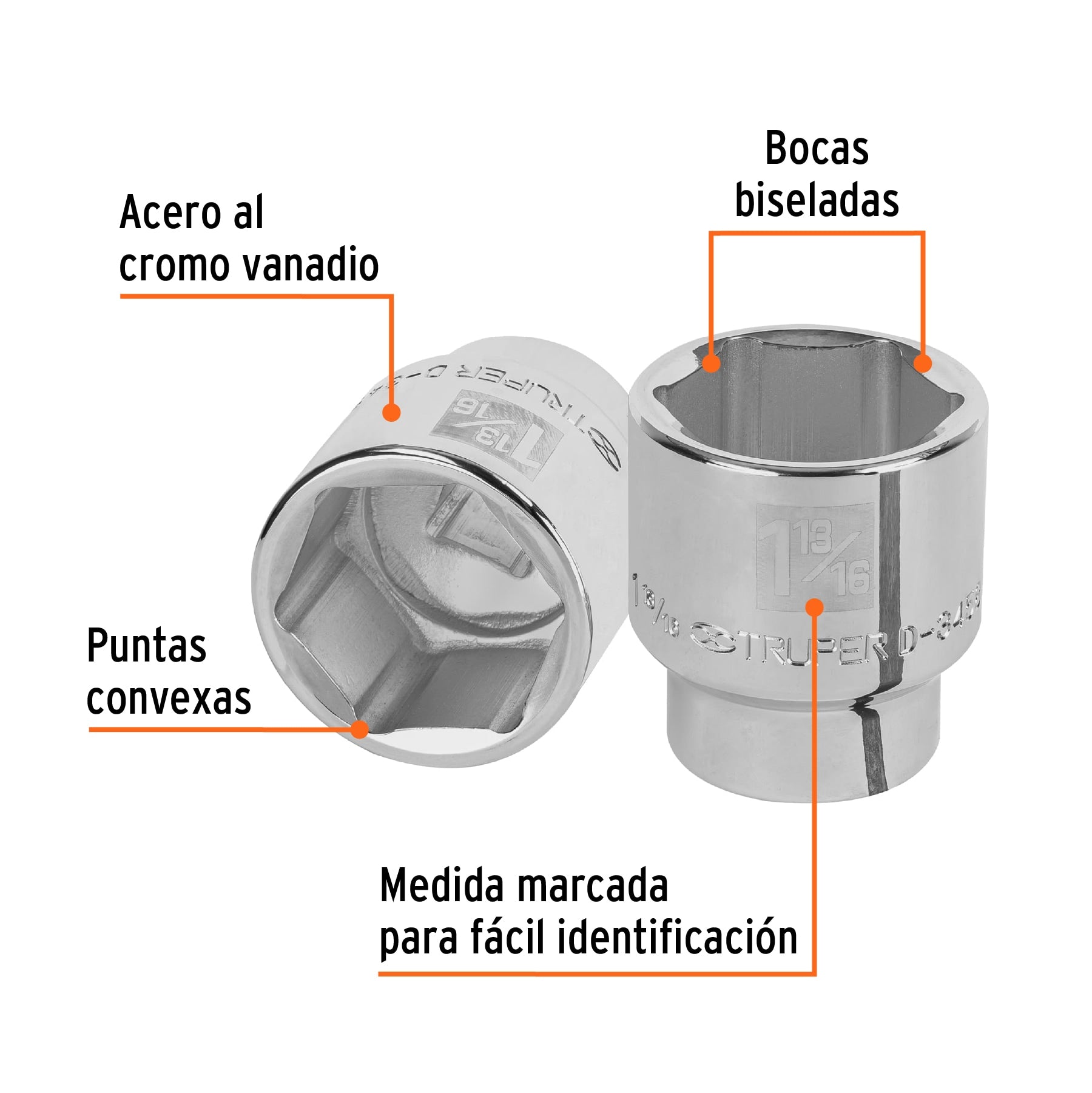 Dado de 1-13/16", 6 puntas, cuadro 3/4", Truper