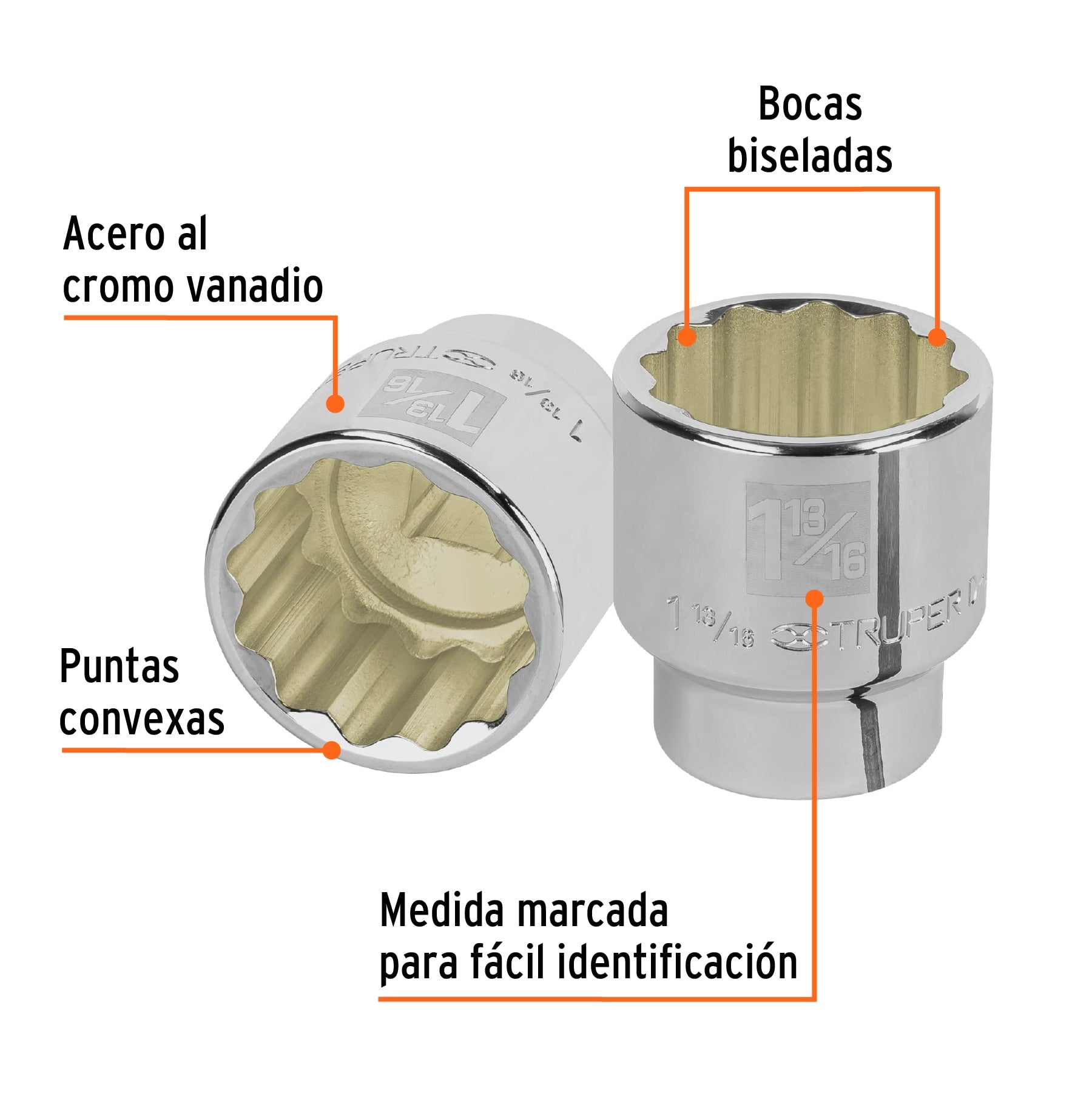 Dado de 1-13/16", 12 puntas, cuadro 3/4", Truper