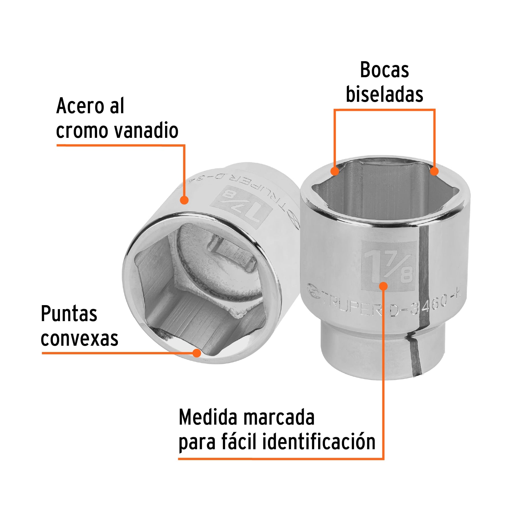 Dado de 1-7/8", 6 puntas, cuadro 3/4", Truper