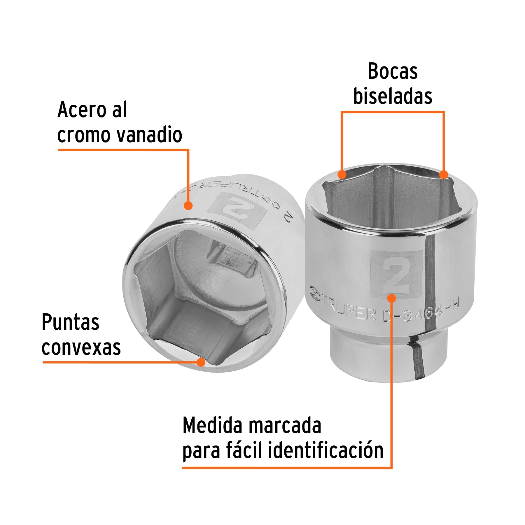 Dado de 2", 6 puntas, cuadro 3/4", Truper