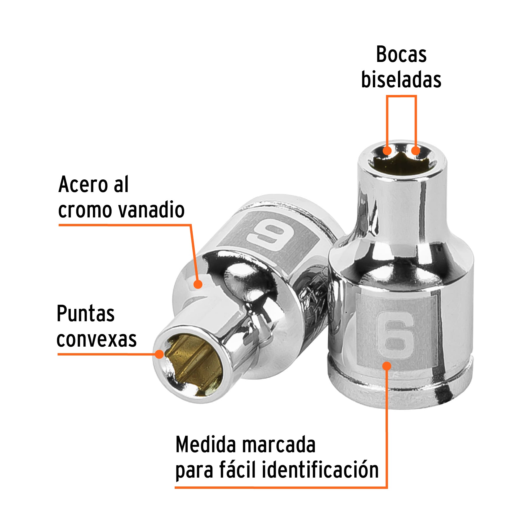 Dado de 6 mm, 6 puntas, cuadro 3/8", Truper